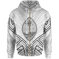 Guam Zip Hoodie Guam Seal Tribal Patterns Unisex White - Polynesian Pride