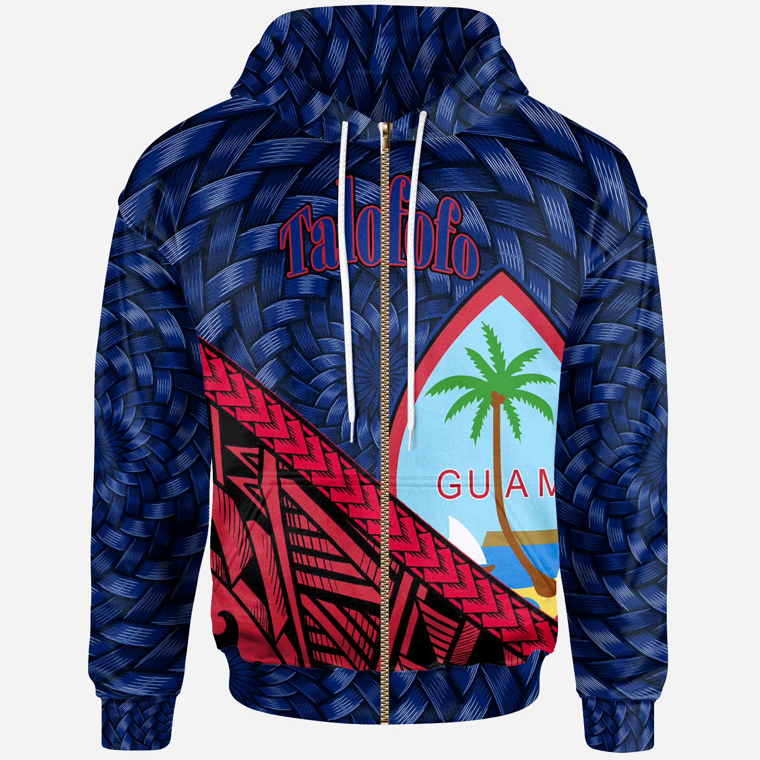 Guam Zip Hoodie Talofofo Tapa Patterns With Bamboo Unisex Blue - Polynesian Pride