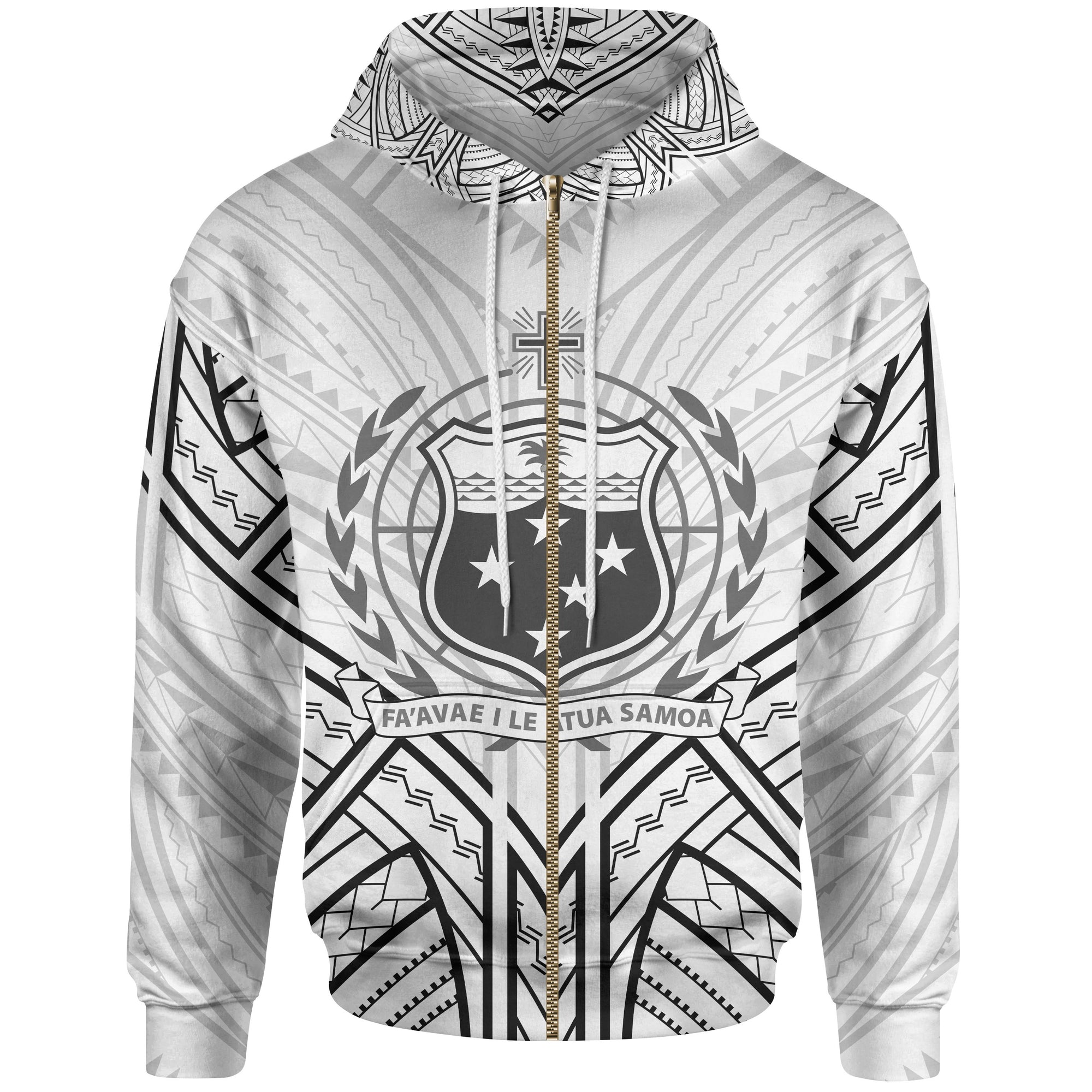 Samoa Zip Hoodie Samoa Seal Tribal Patterns Unisex White - Polynesian Pride