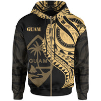 Guam Zip Hoodie Gold Polynesian Patterns Best Guam Ever Unisex Black - Polynesian Pride