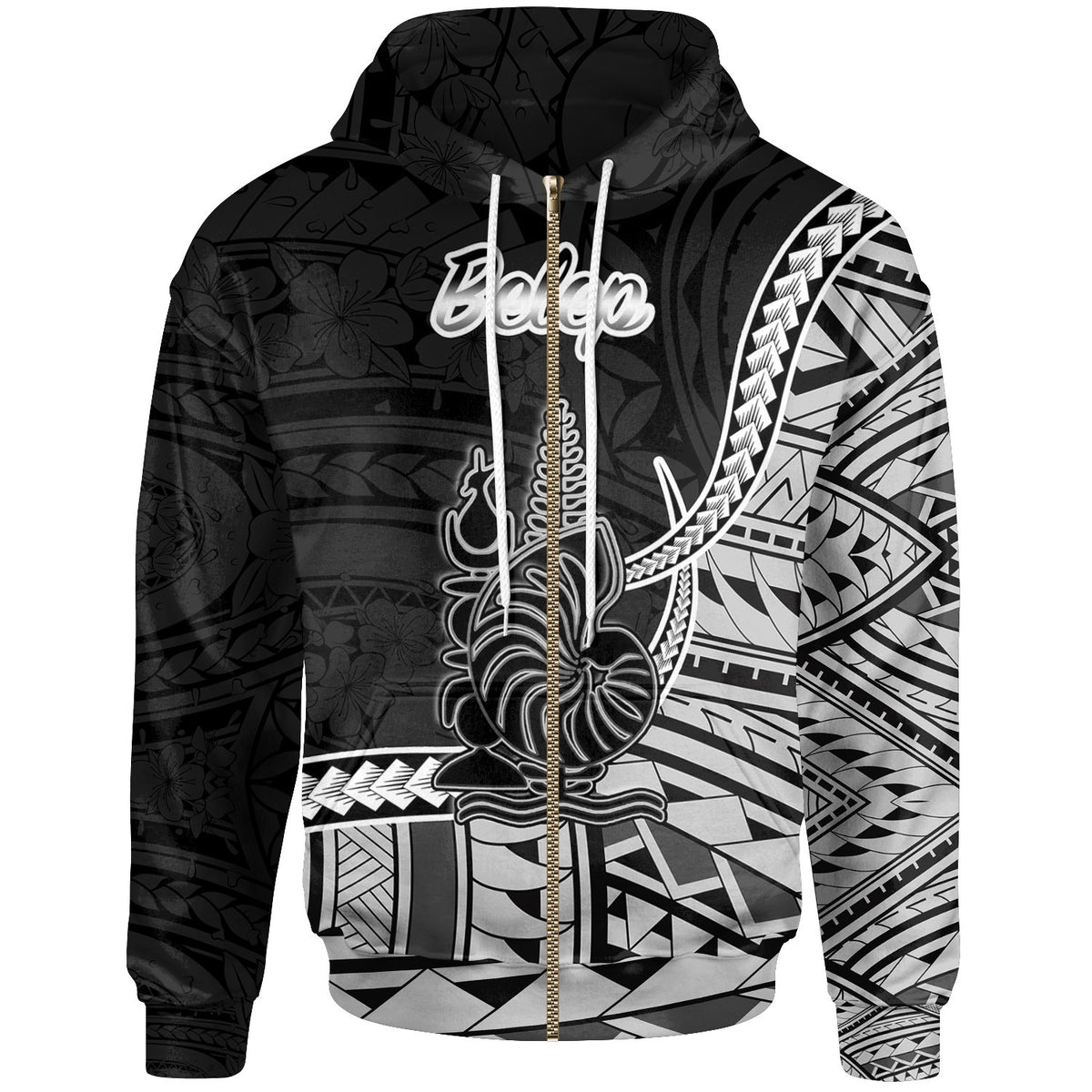 New Caledonia Islands Zip Hoodie Belep Seal of New Caledonia Polynesian Patterns Unisex Black - Polynesian Pride