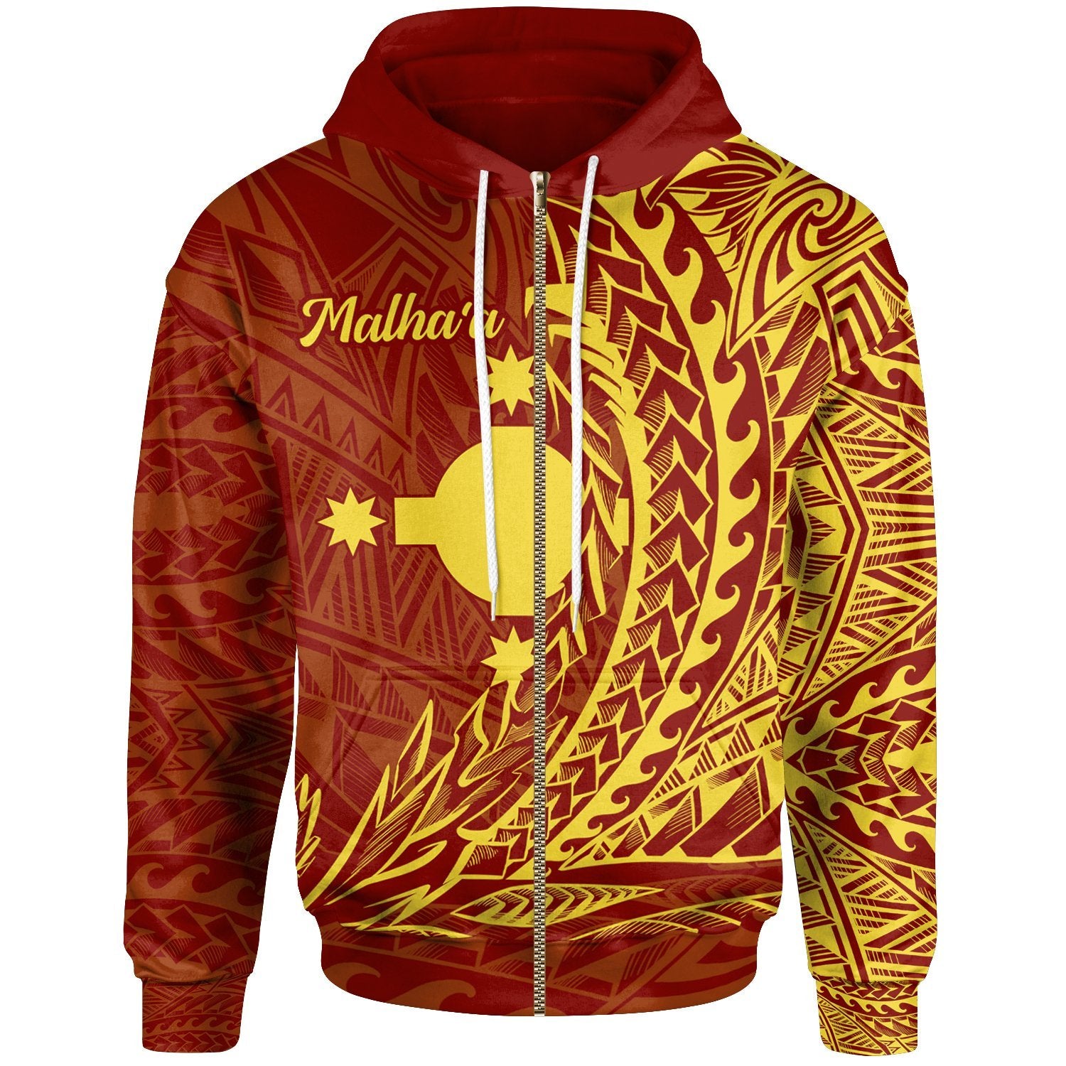 Rotuma Zip Hoodie Malhaa Wings Style Unisex Red - Polynesian Pride