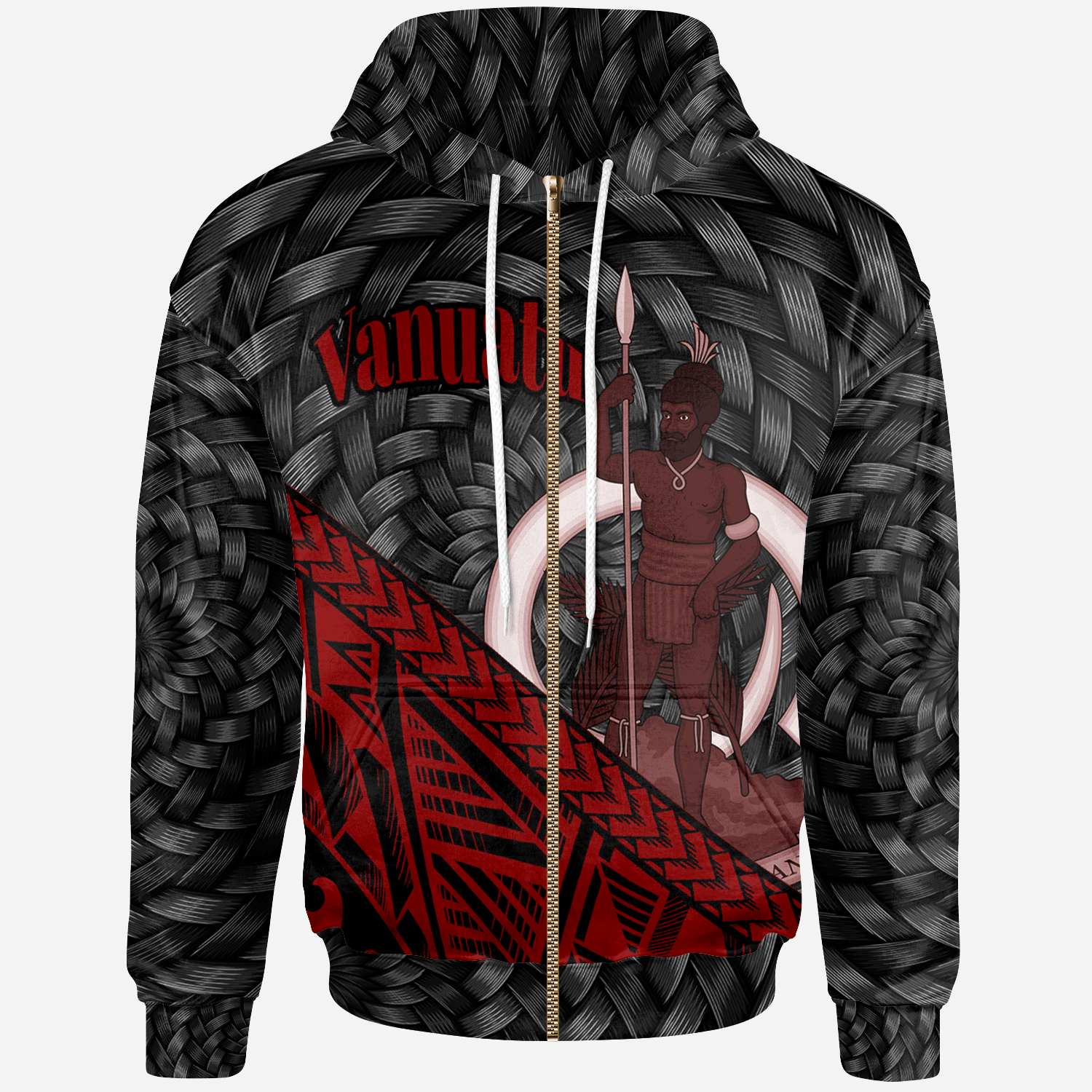 Vanuatu Zip Hoodie Red Polynesian Patterns With Bamboo Unisex Red - Polynesian Pride