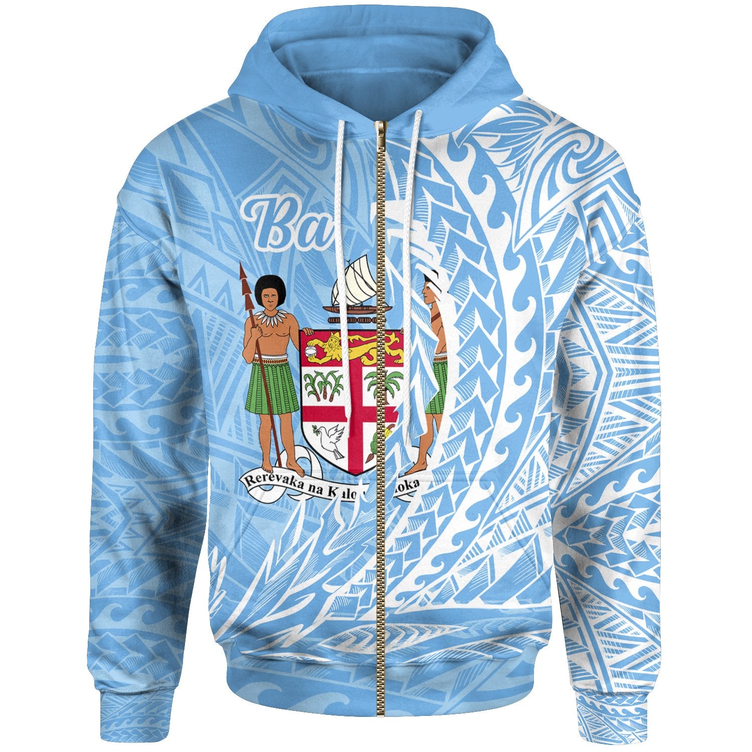 Fiji Zip Hoodie Ba Wings Style Unisex Blue - Polynesian Pride