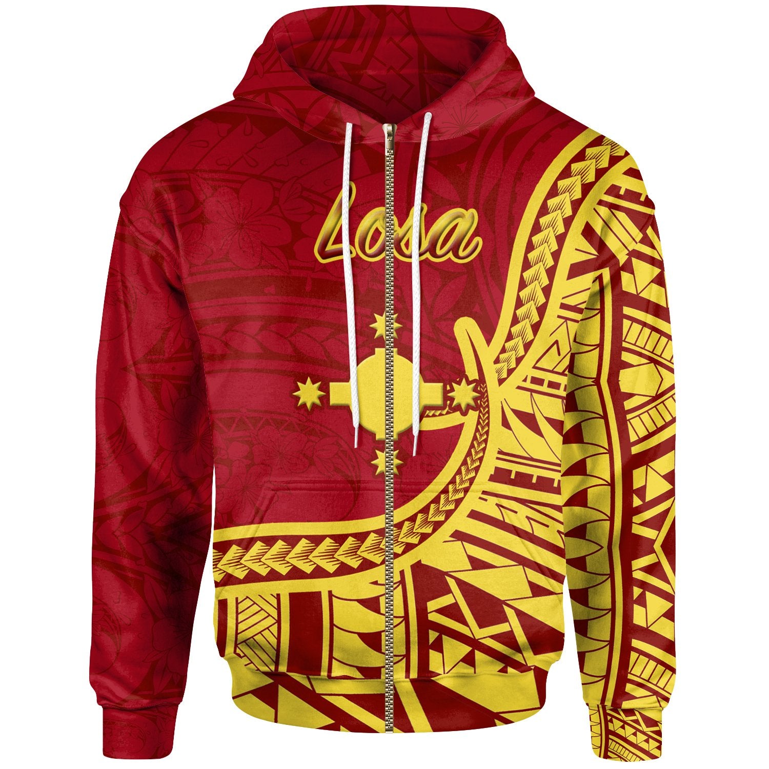 Rotuma Zip Hoodie Losa Flag Rotuma Unisex Red - Polynesian Pride