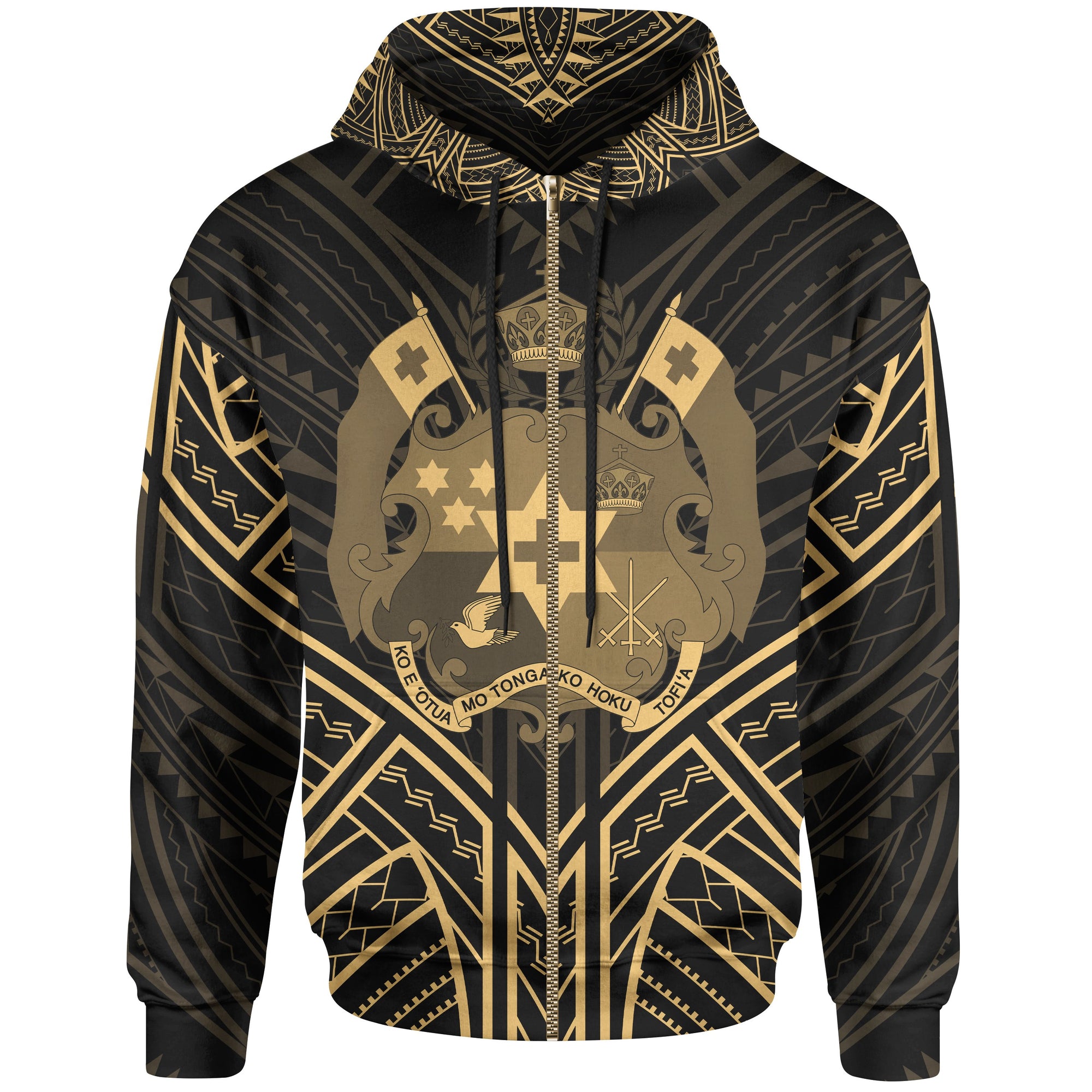 Tonga Zip Hoodie Tonga Seal Gold Tribal Patterns Unisex White - Polynesian Pride