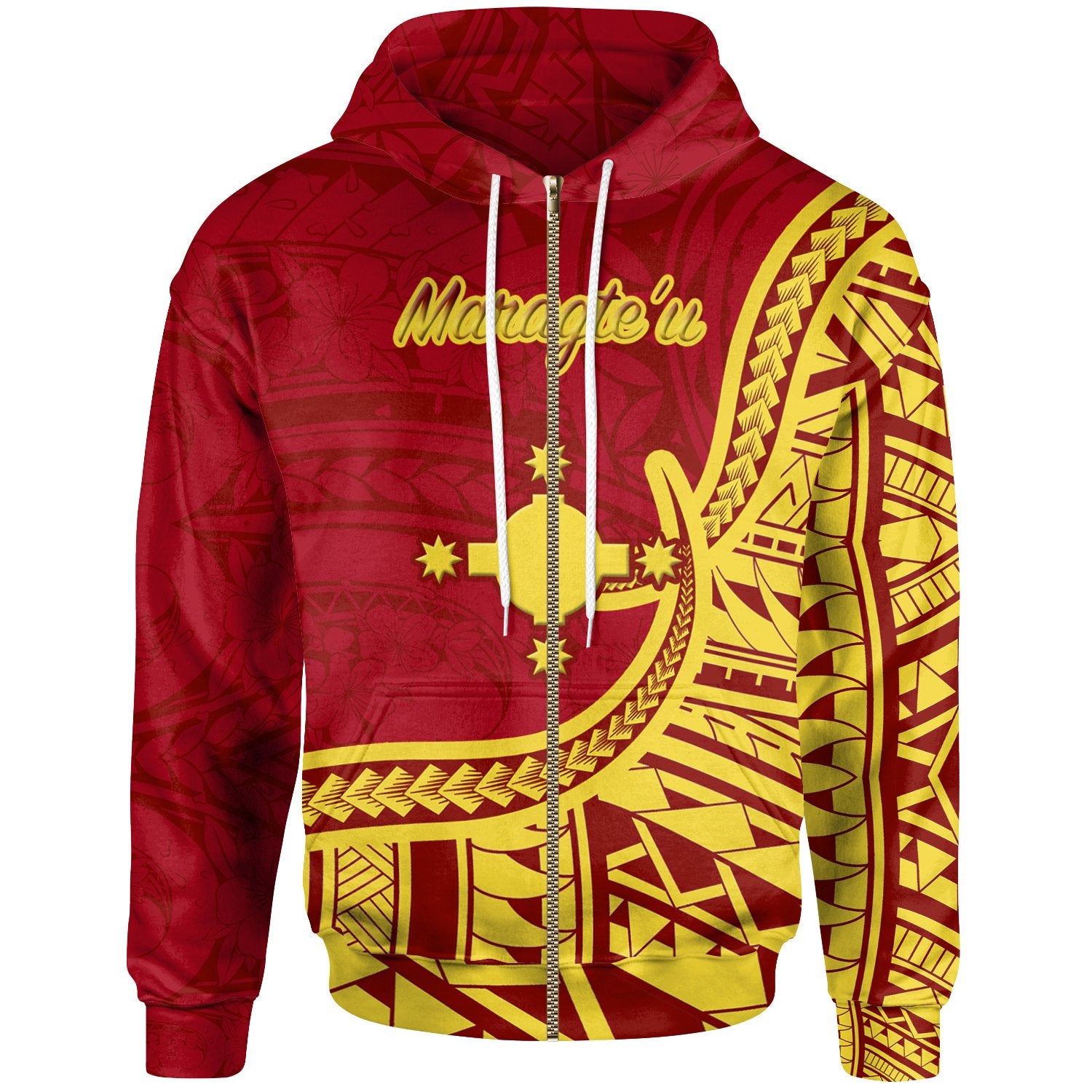 Rotuma Zip Hoodie Maragteu Flag Rotuma Unisex Red - Polynesian Pride