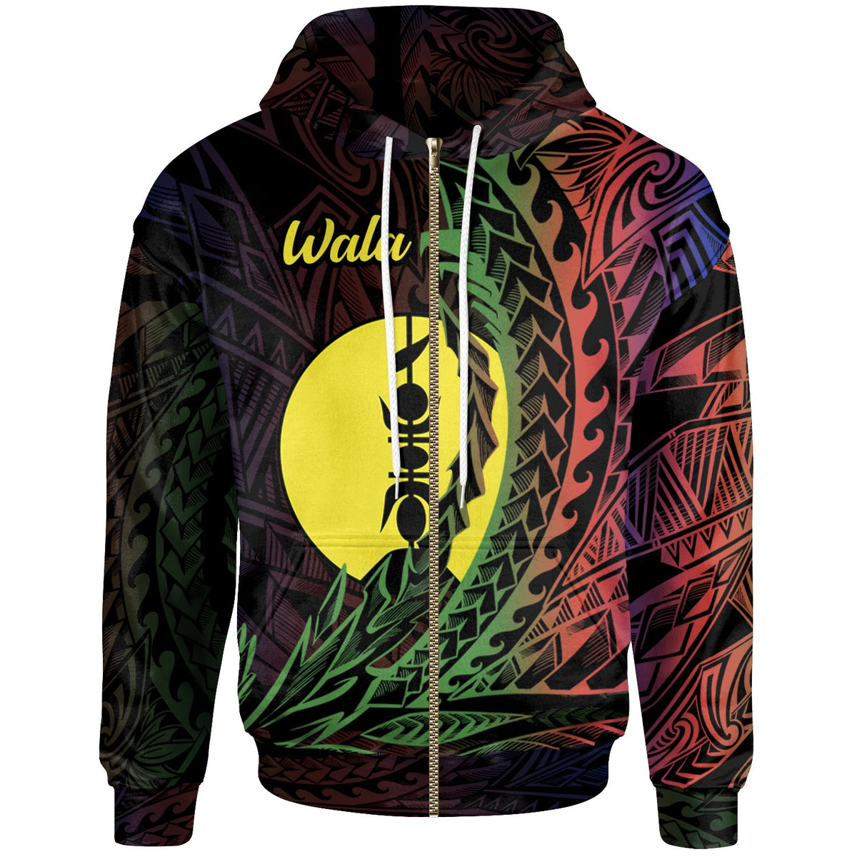 New Caledonia Zip Hoodie Wala Wings Style Flag Color Unisex Black - Polynesian Pride