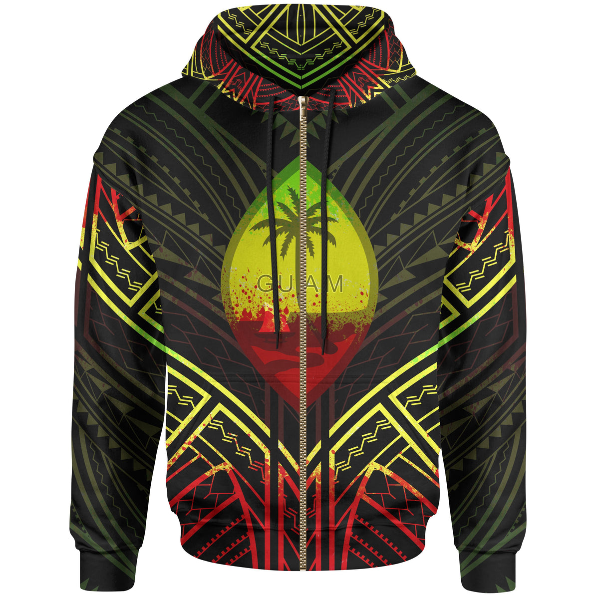 Guam Zip Hoodie Guam Seal Reggae Tribal Patterns Unisex White - Polynesian Pride