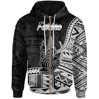 New Caledonia Islands Zip Hoodie Farino Seal of New Caledonia Polynesian Patterns Unisex Black - Polynesian Pride