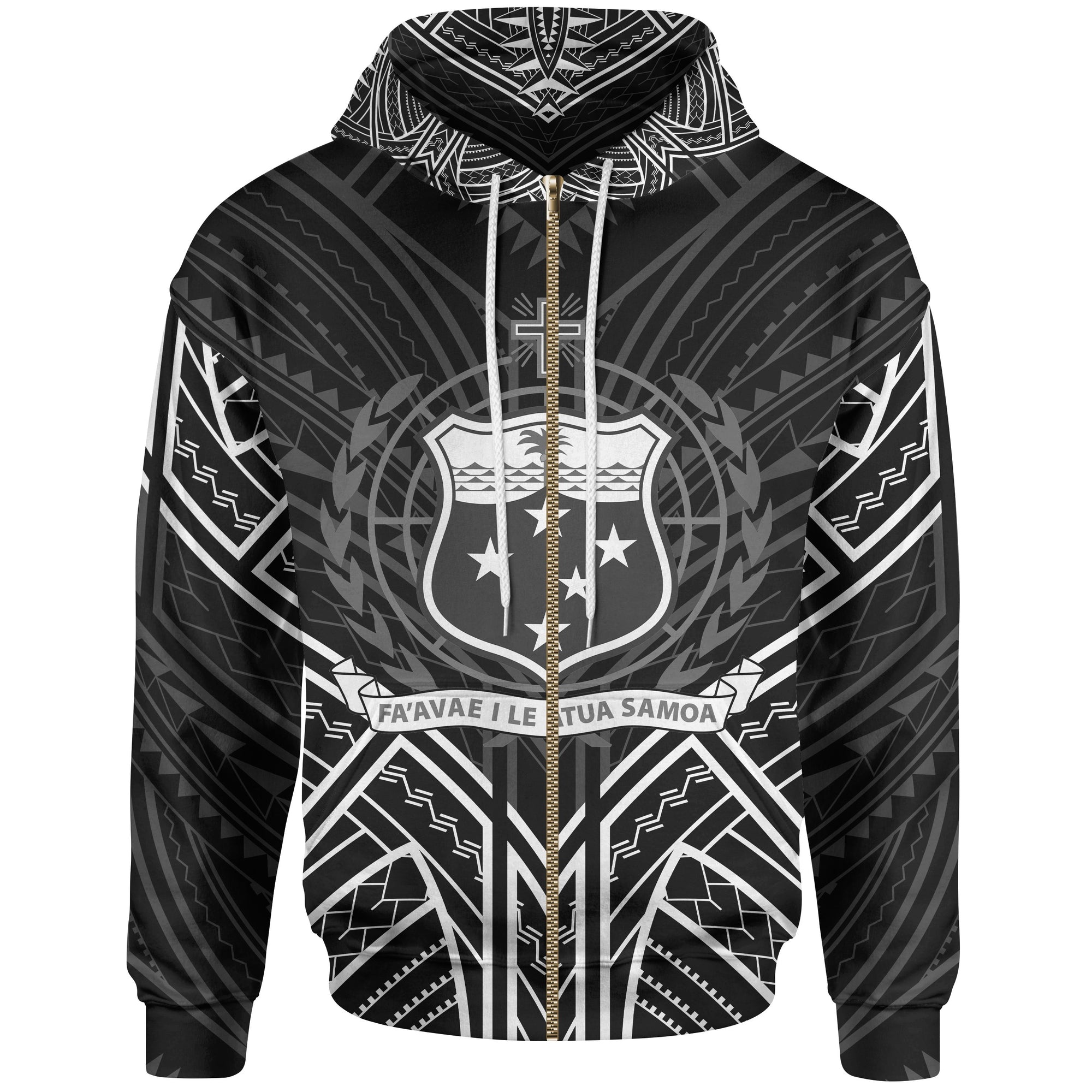 Samoa Zip Hoodie Samoa Seal Black Tribal Patterns Unisex White - Polynesian Pride