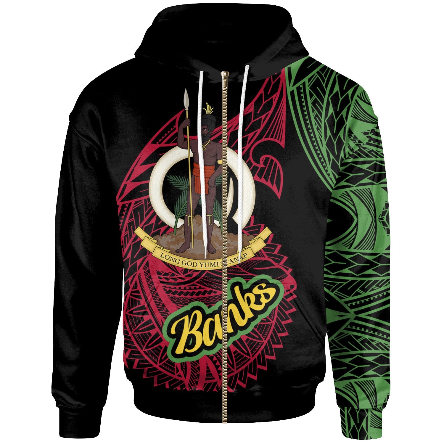 Vanuatu Zip Hoodie Banks Seal of Vanuatu Special Style Unisex Black - Polynesian Pride