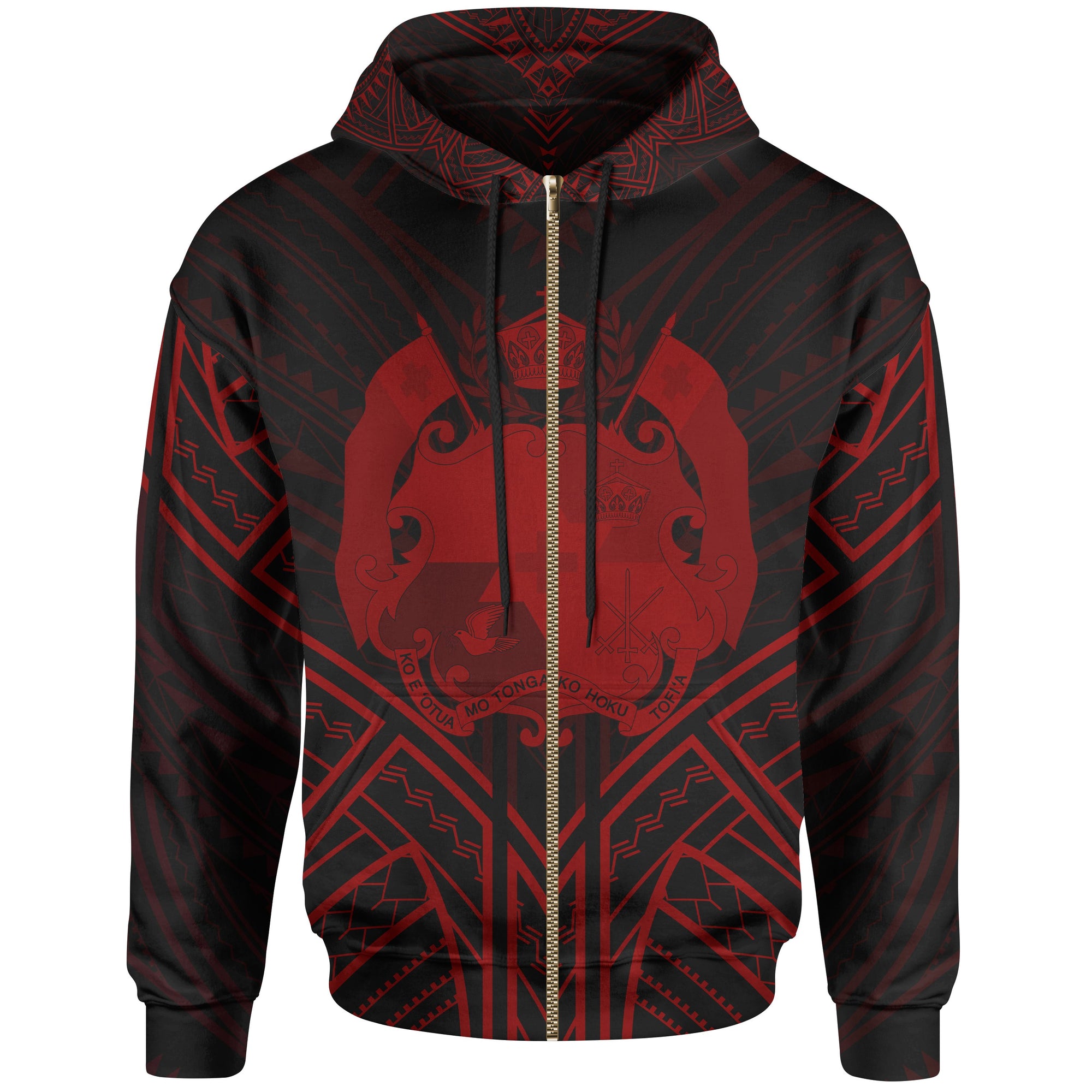 Tonga Zip Hoodie Tonga Seal Red Tribal Patterns Unisex White - Polynesian Pride