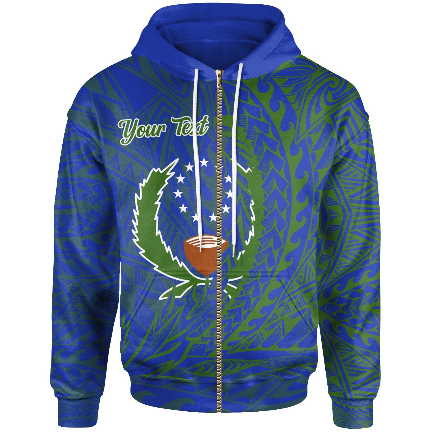 Pohnpei State Zip Hoodie Custom Wings Style Flag Color Unisex Blue - Polynesian Pride