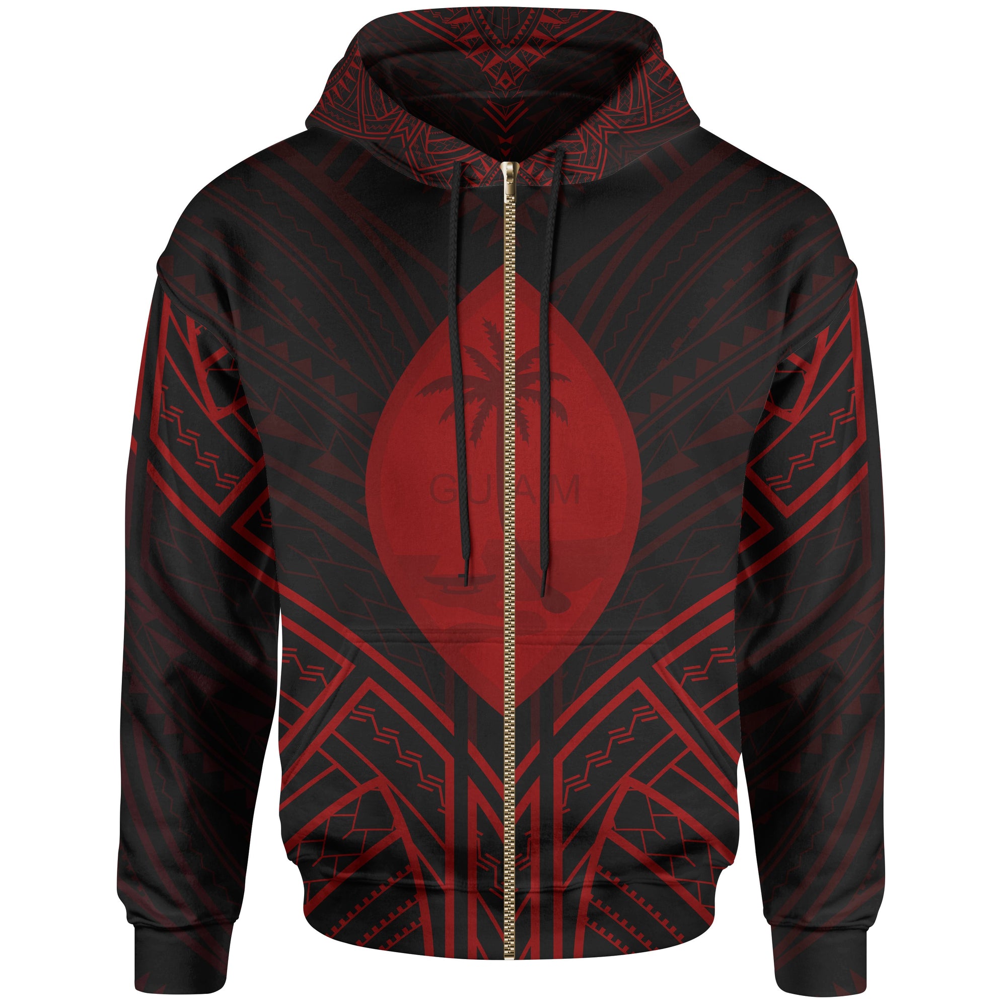 Guam Zip Hoodie Guam Seal Red Tribal Patterns Unisex White - Polynesian Pride