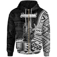 New Caledonia Islands Zip Hoodie Bourail Seal of New Caledonia Polynesian Patterns Unisex Black - Polynesian Pride