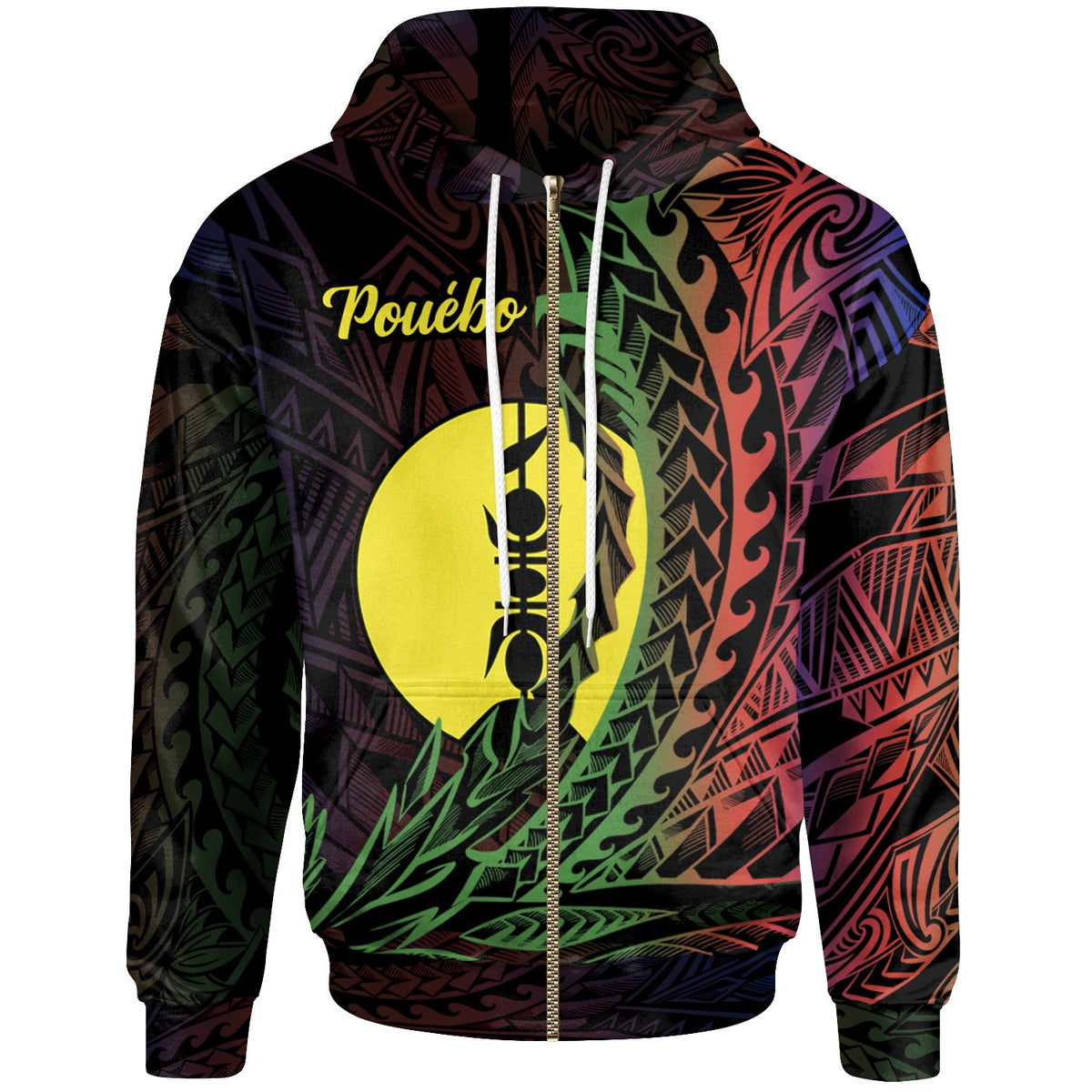 New Caledonia Zip Hoodie Pouebo Wings Style Flag Color Unisex Black - Polynesian Pride