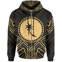 Chuuk State Zip Hoodie Chuuk State Seal Gold Tribal Patterns Unisex Black - Polynesian Pride