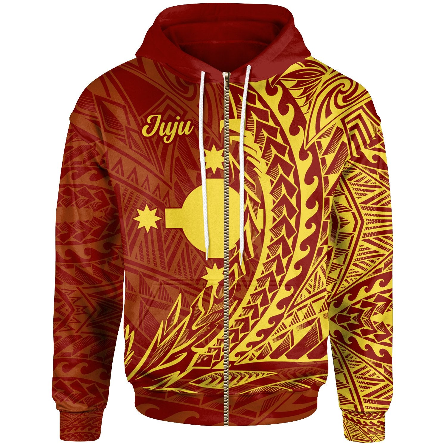 Rotuma Zip Hoodie Juju Wings Style Unisex Red - Polynesian Pride