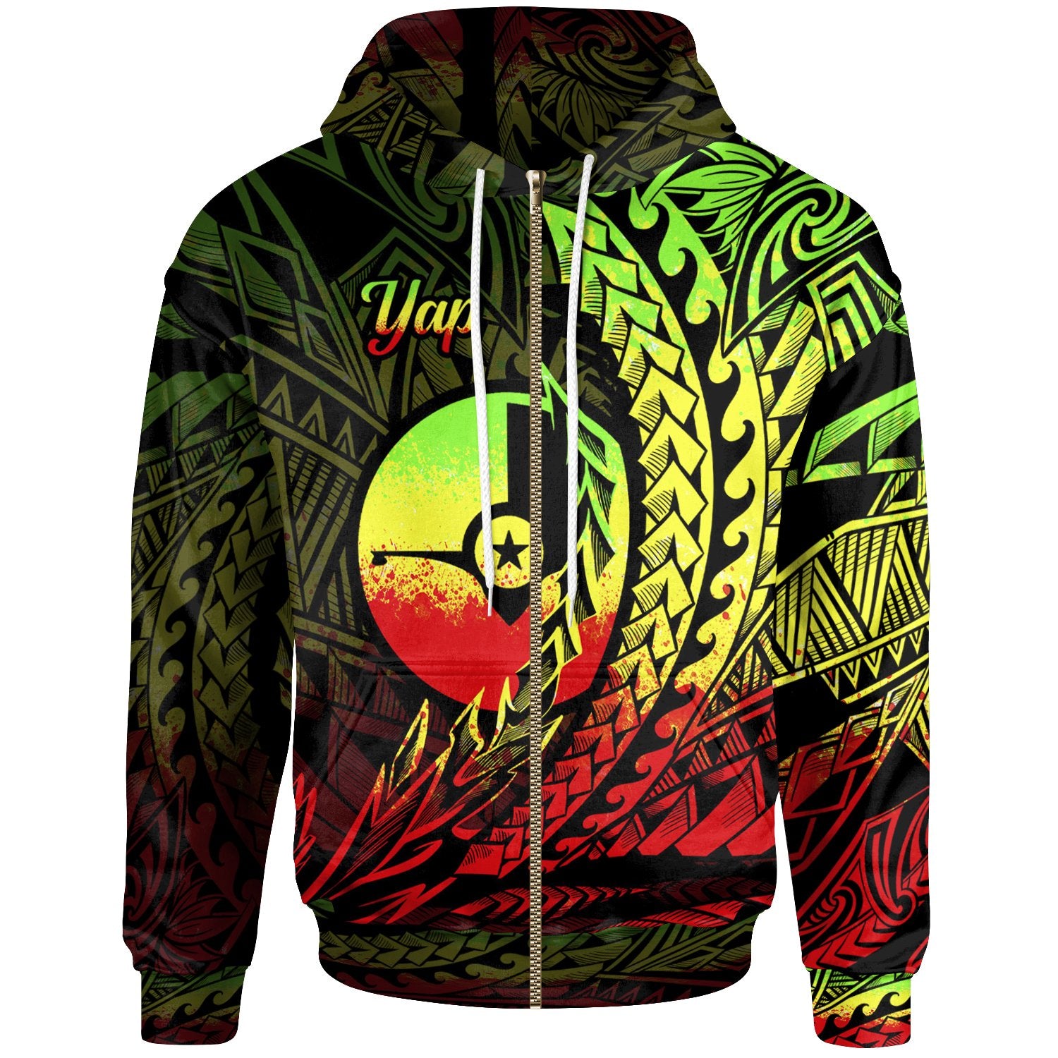 Yap State Zip Hoodie Reggae Wings Style Unisex Black - Polynesian Pride