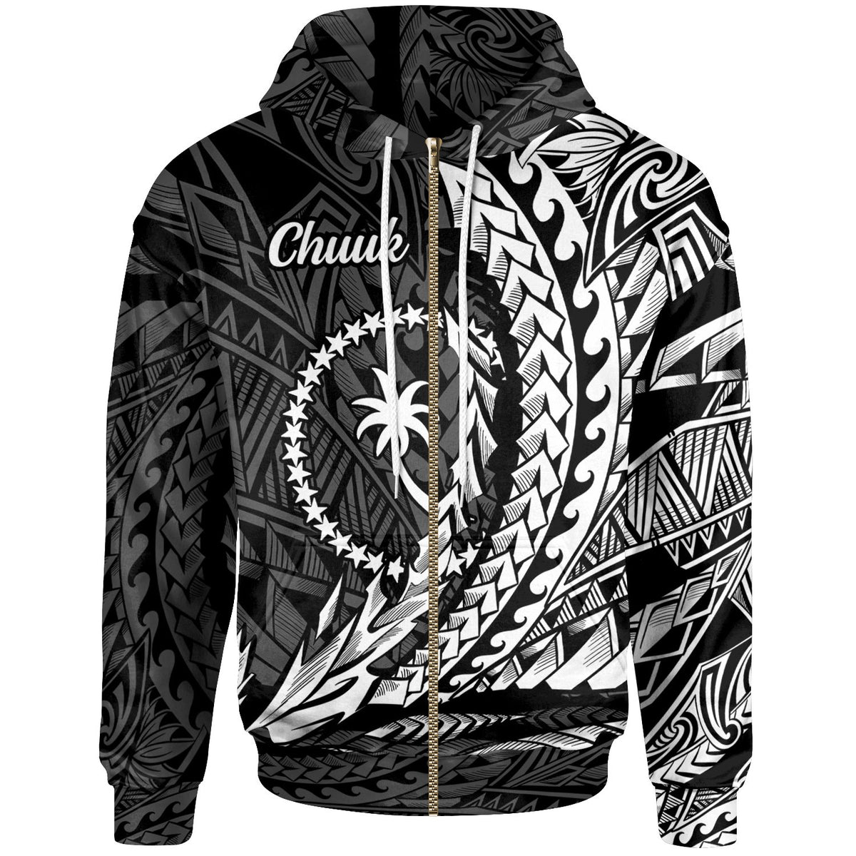 Chuuk State Zip Hoodie White Wings Style Unisex Black - Polynesian Pride