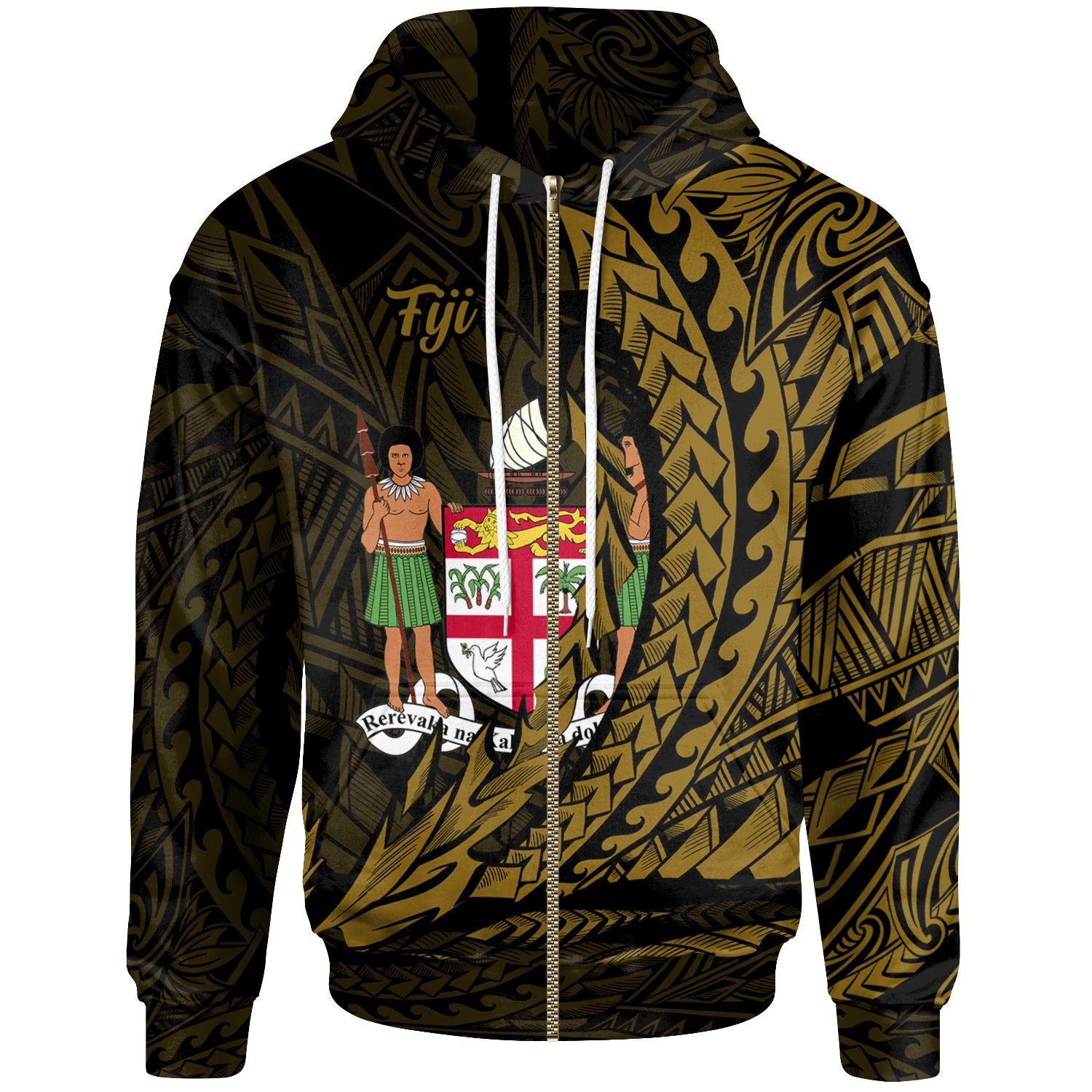 Fiji Zip Hoodie Wings Style Unisex Black - Polynesian Pride