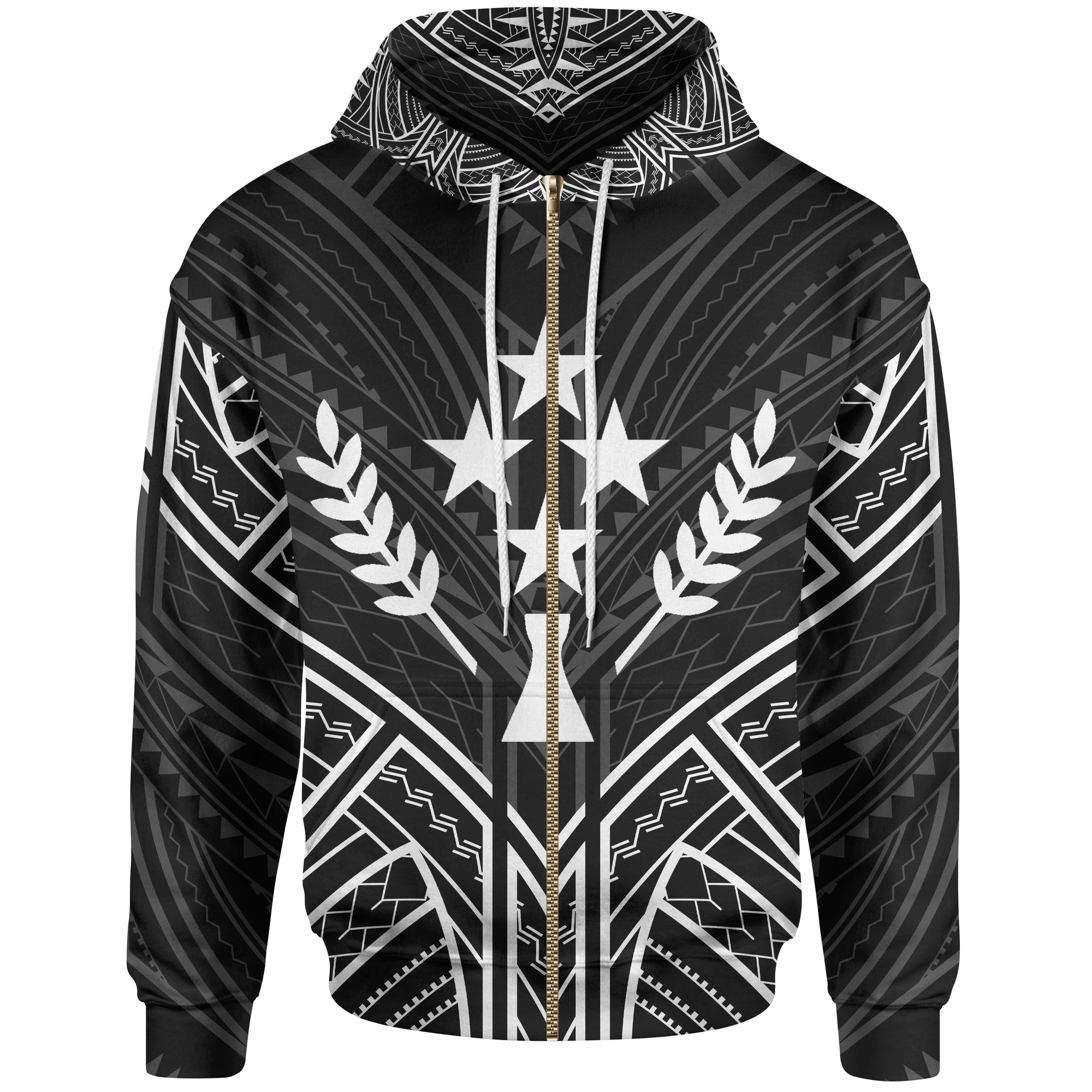 Kosrae State Zip Hoodie Kosrae State Seal Black Tribal Patterns Unisex Black - Polynesian Pride