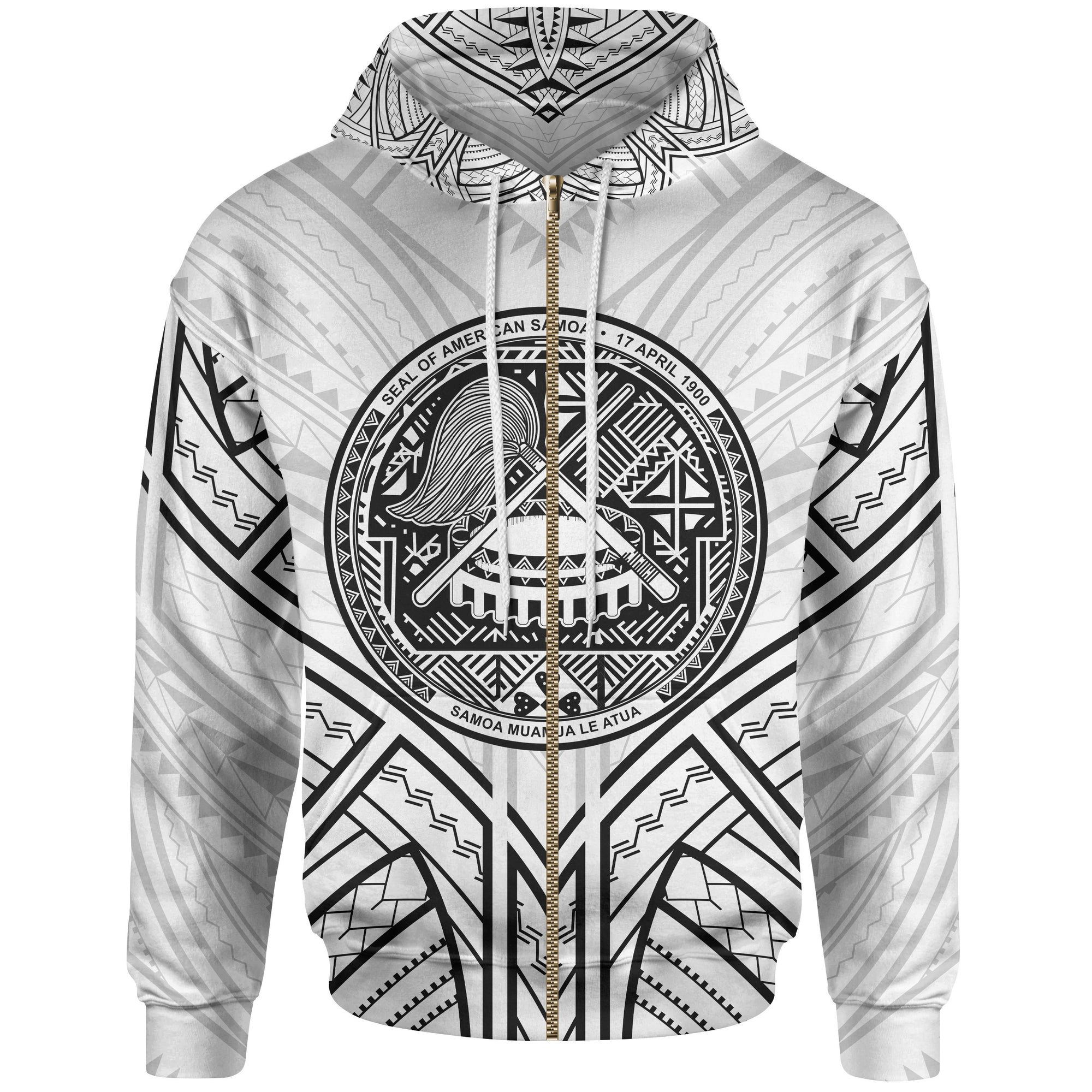 American Samoa Zip Hoodie American Samoa Seal Tribal Patterns Unisex White - Polynesian Pride