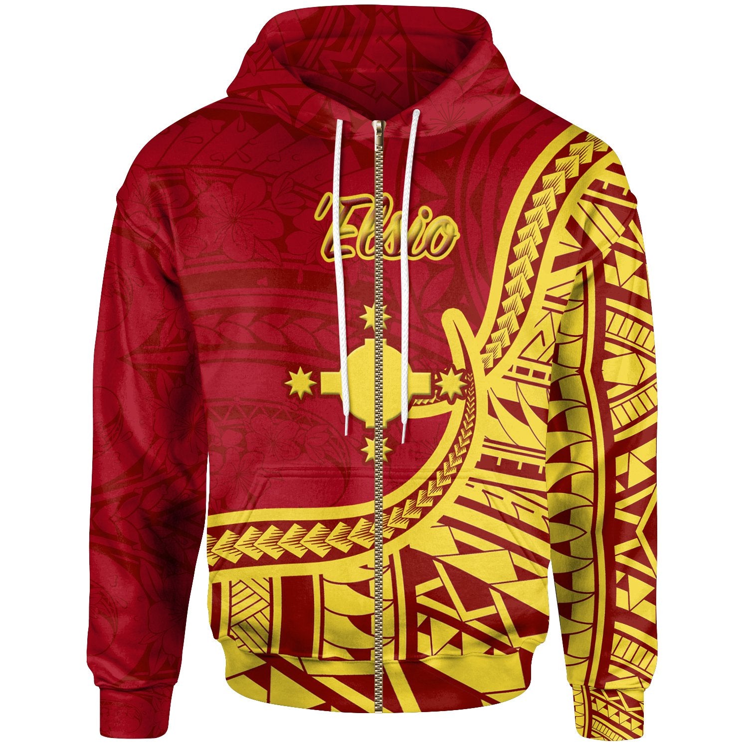 Rotuma Zip Hoodie Elsio Flag Rotuma Unisex Red - Polynesian Pride