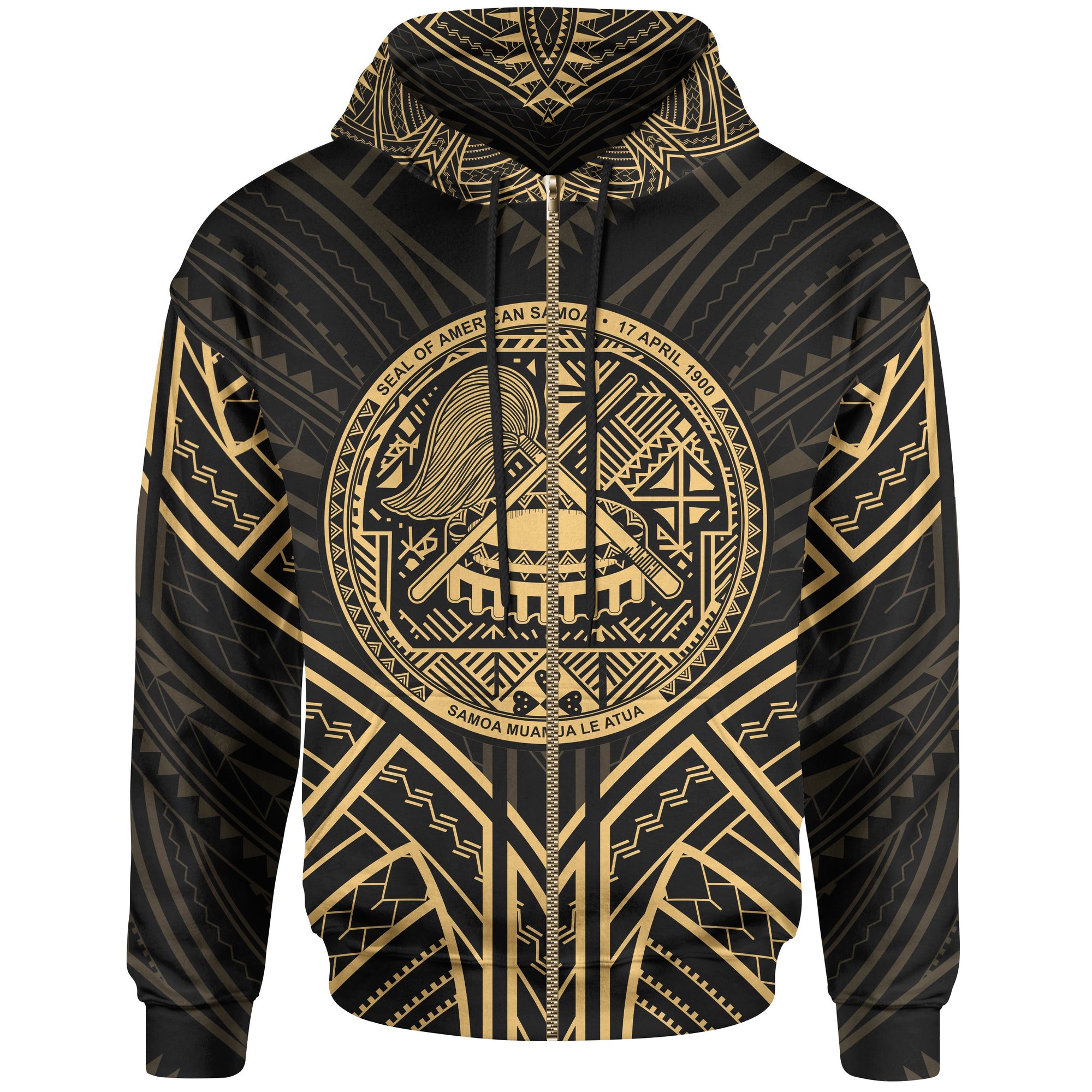 American Samoa Zip Hoodie American Samoa Seal Gold Tribal Patterns Unisex White - Polynesian Pride