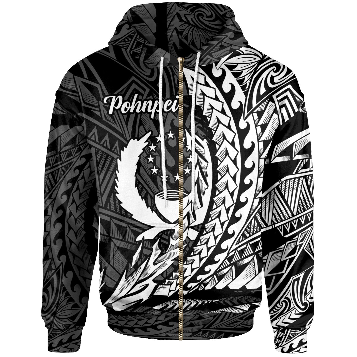 Pohnpei State Zip Hoodie White Wings Style Unisex Black - Polynesian Pride