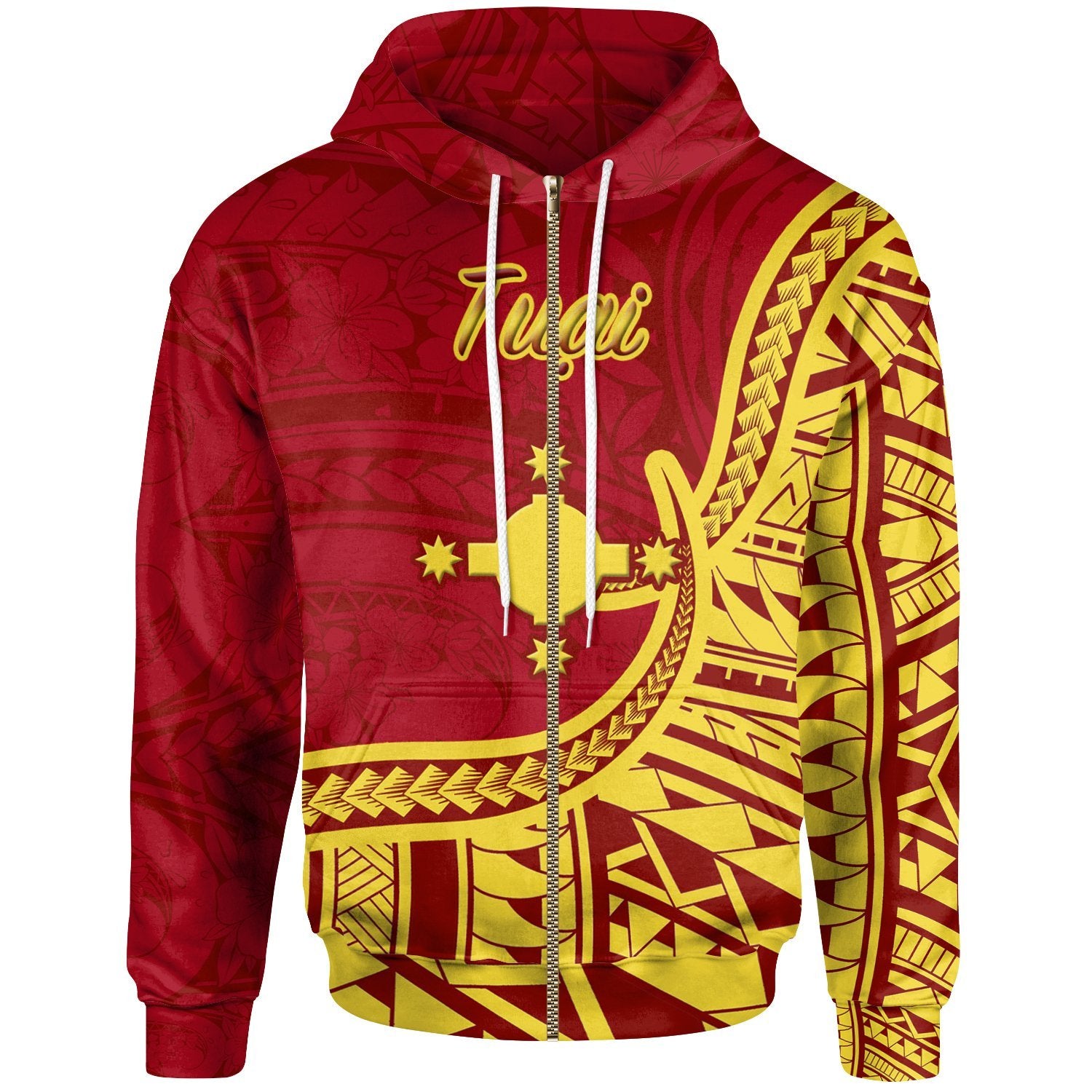 Rotuma Zip Hoodie Tuai Flag Rotuma Unisex Red - Polynesian Pride