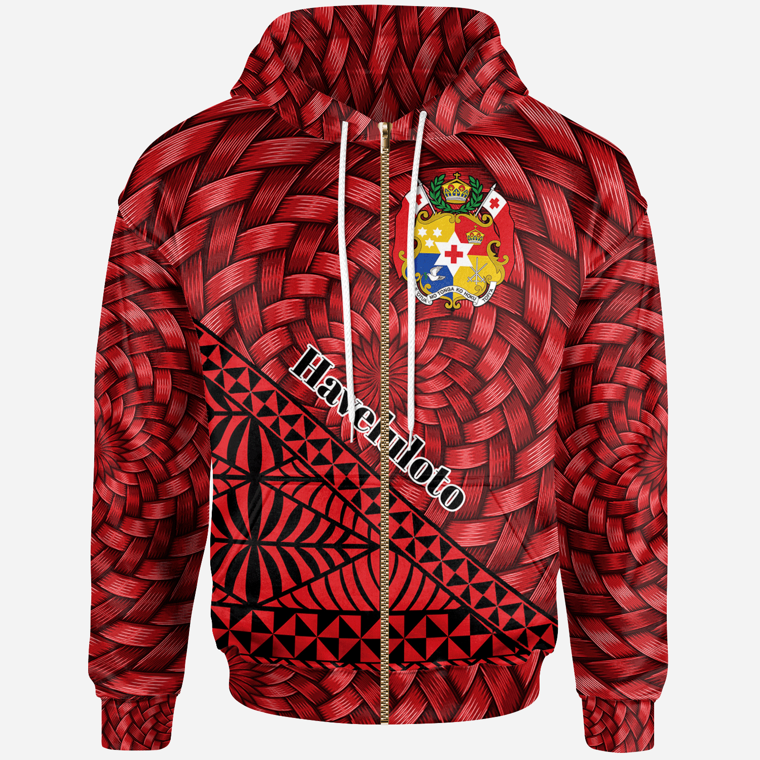 Tonga Zip Hoodie Haveluloto Tapa Patterns With Bamboo Unisex Red - Polynesian Pride