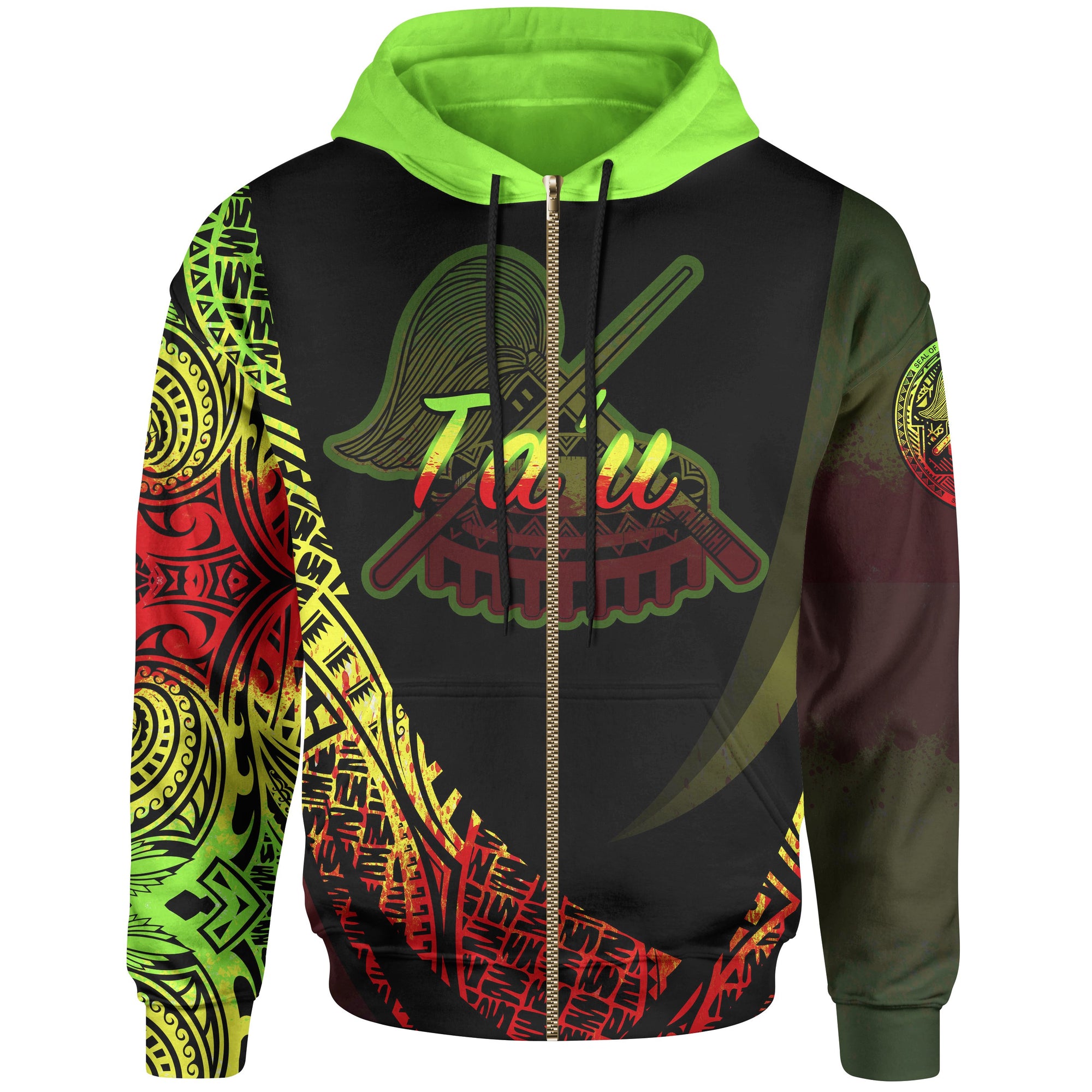 American Samoa Zip Hoodie Manua Tau Polynesian Reggae Patterns Sport Style Unisex Black - Polynesian Pride