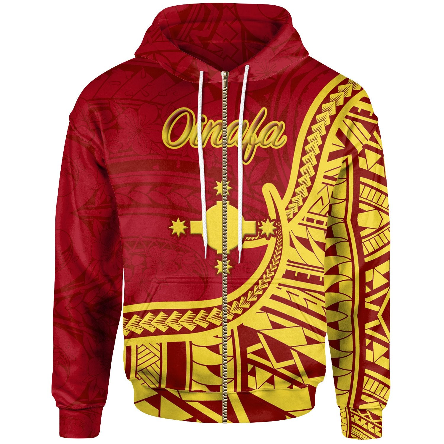 Rotuma Zip Hoodie Oinafa Flag Rotuma Unisex Red - Polynesian Pride