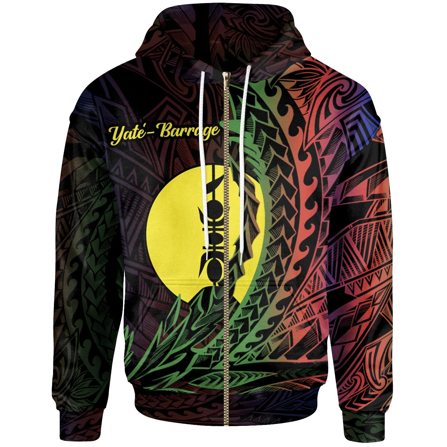 New Caledonia Zip Hoodie Yate Barrage Wings Style Flag Color Unisex Black - Polynesian Pride