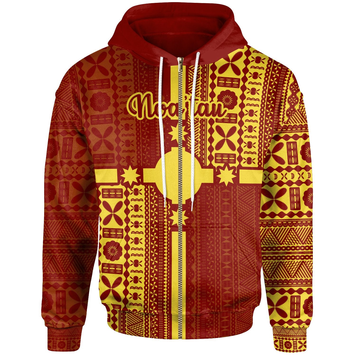 Rotuma Zip Hoodie Noatau Rotuma Flag Style Unisex Red - Polynesian Pride