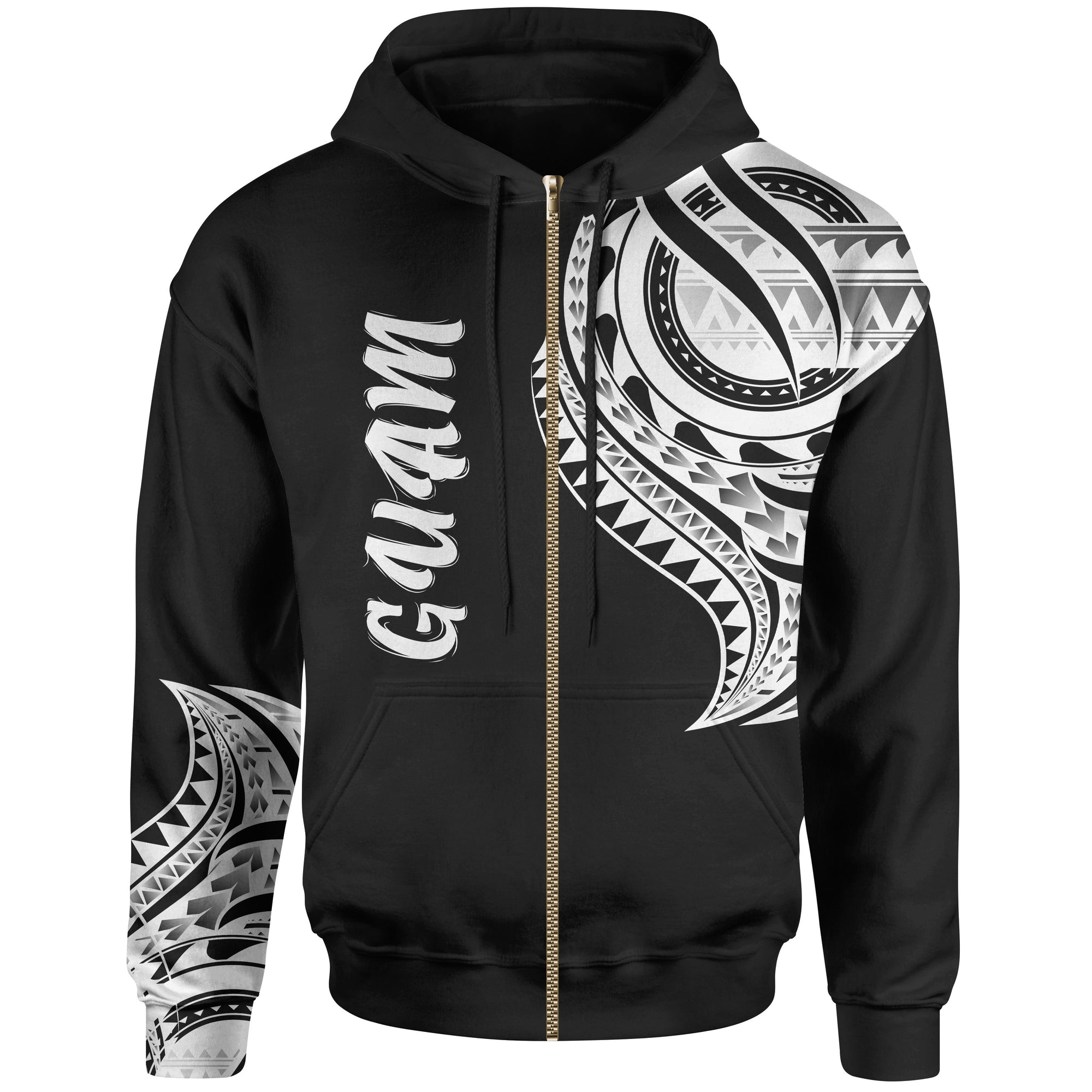 Guam Zip Hoodie Guam Tatau Patterns Unisex Black - Polynesian Pride