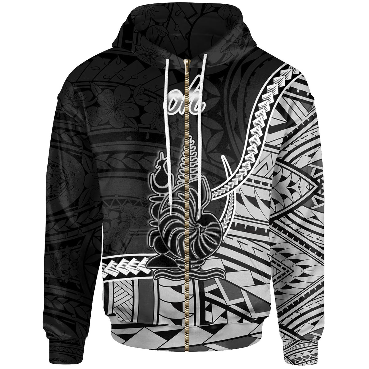 New Caledonia Islands Zip Hoodie oh Seal of New Caledonia Polynesian Patterns Unisex Black - Polynesian Pride