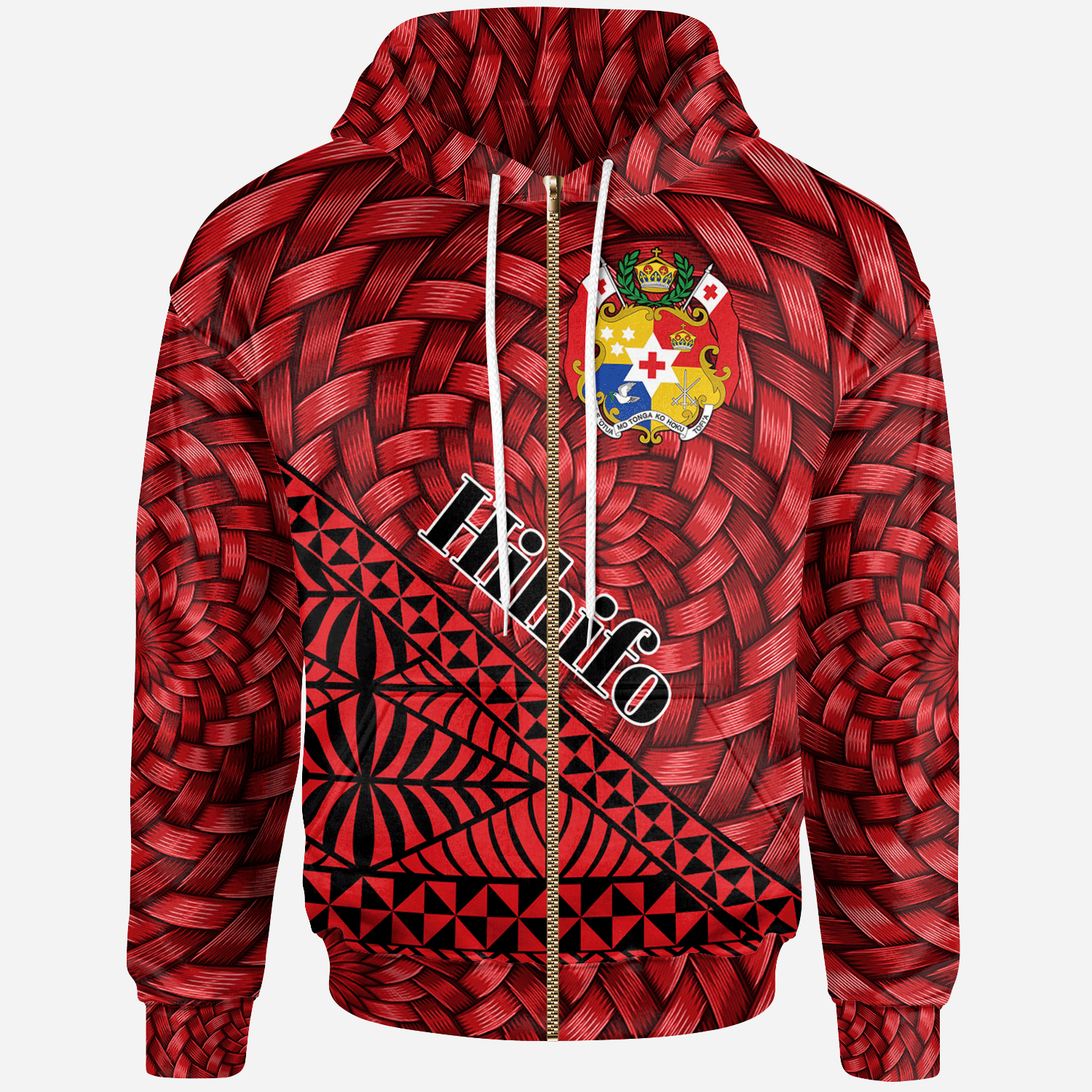 Tonga Zip Hoodie Hihifo Tapa Patterns With Bamboo Unisex Red - Polynesian Pride