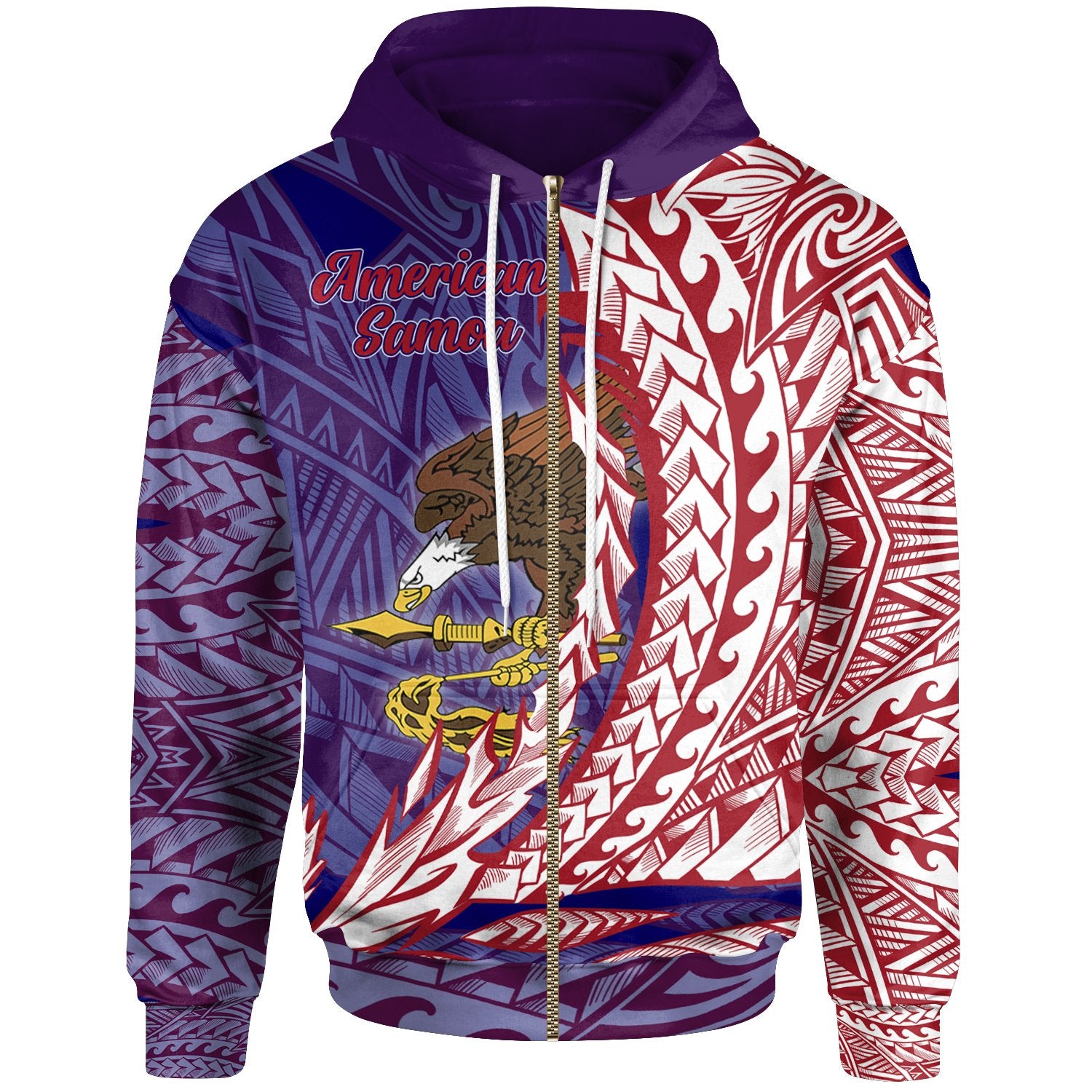 American Samoa Zip Hoodie Wings Style Unisex Blue - Polynesian Pride