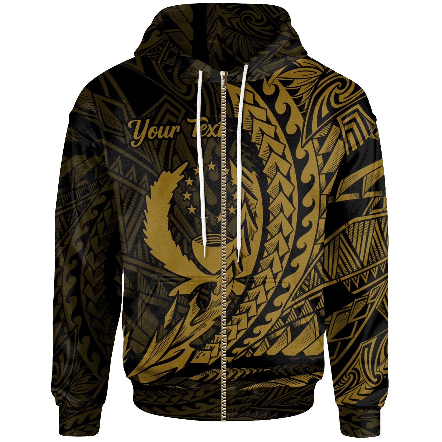 Pohnpei State Zip Hoodie Gold Custom Wings Style Unisex Black - Polynesian Pride