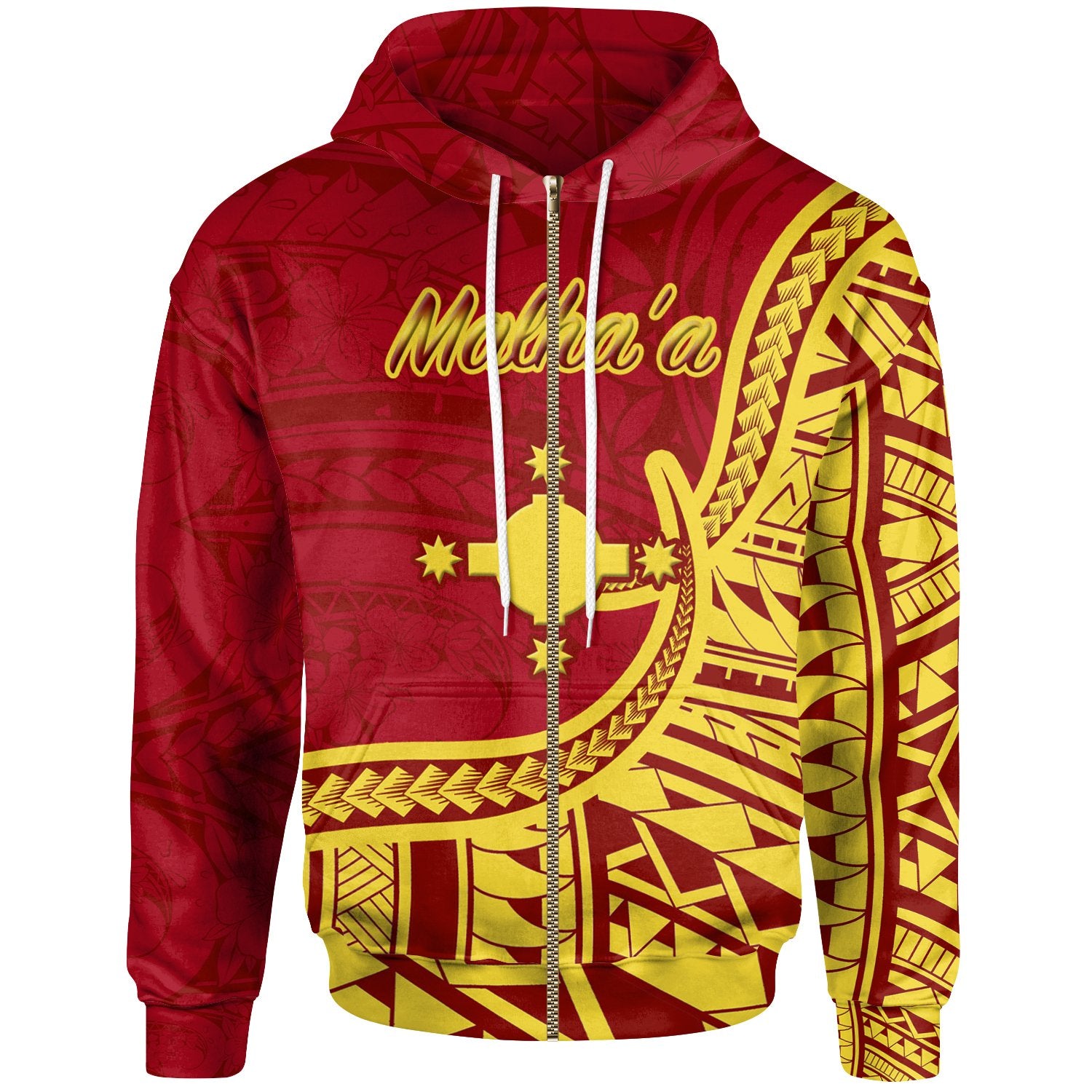 Rotuma Zip Hoodie Malhaa Flag Rotuma Unisex Red - Polynesian Pride