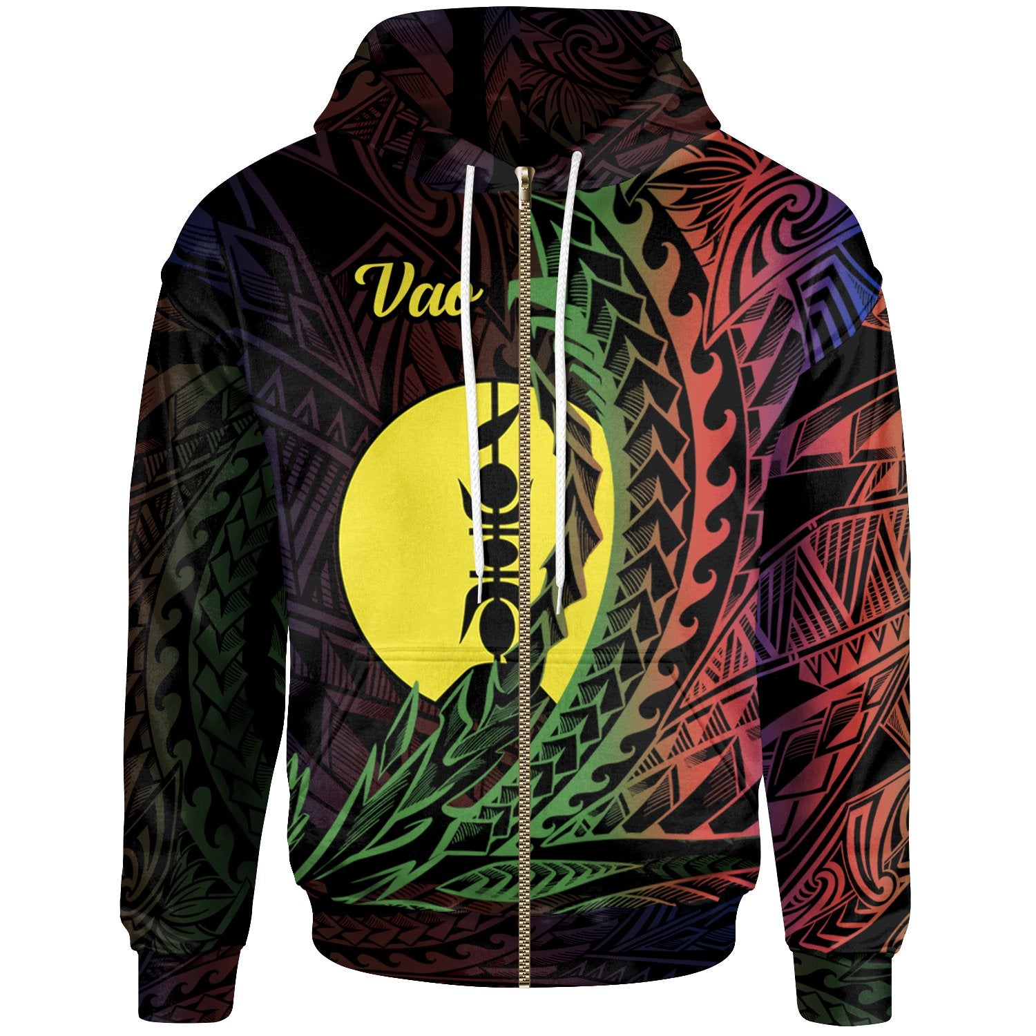 New Caledonia Zip Hoodie Vao Wings Style Flag Color Unisex Black - Polynesian Pride