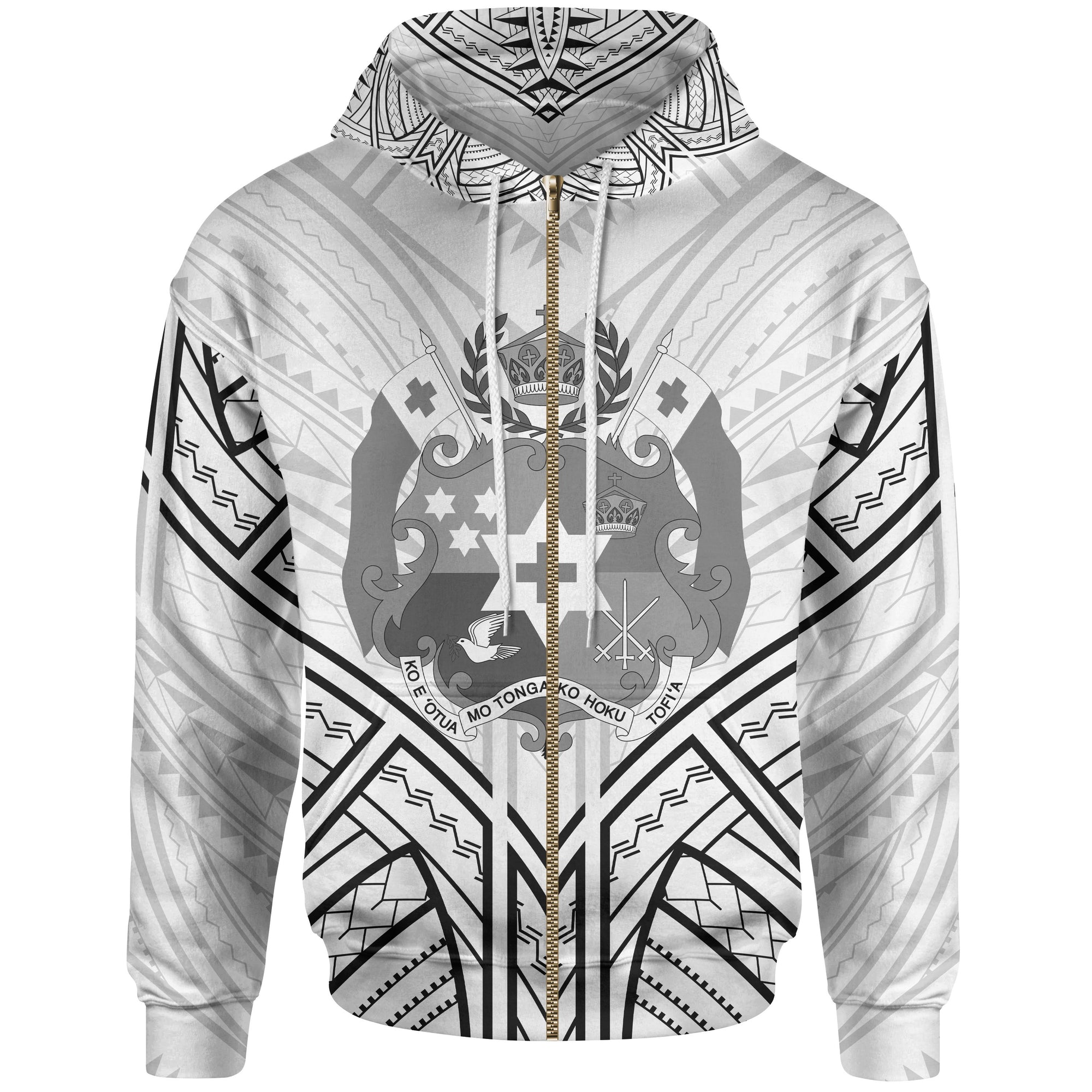 Tonga Zip Hoodie Tonga Seal Tribal Patterns Unisex White - Polynesian Pride