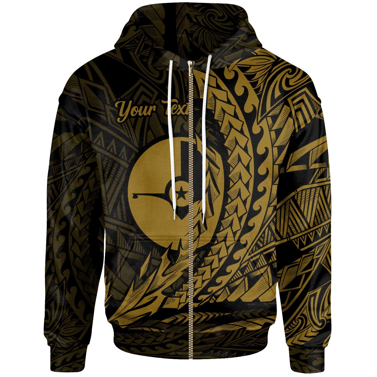 Yap State Zip Hoodie Gold Custom Wings Style Unisex Black - Polynesian Pride