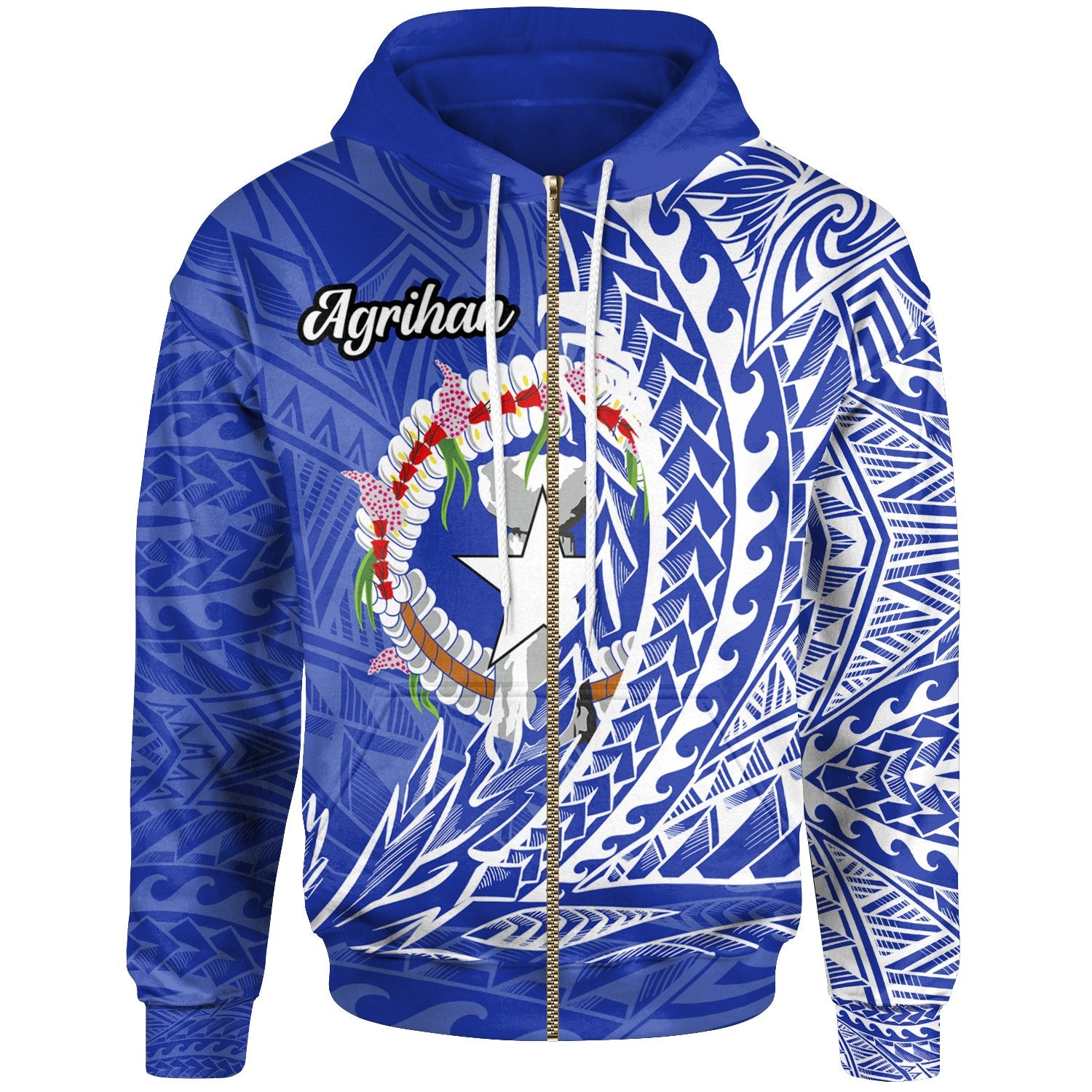 Northern Mariana Islands Zip Hoodie Agrihan Wings Style Unisex Blue - Polynesian Pride