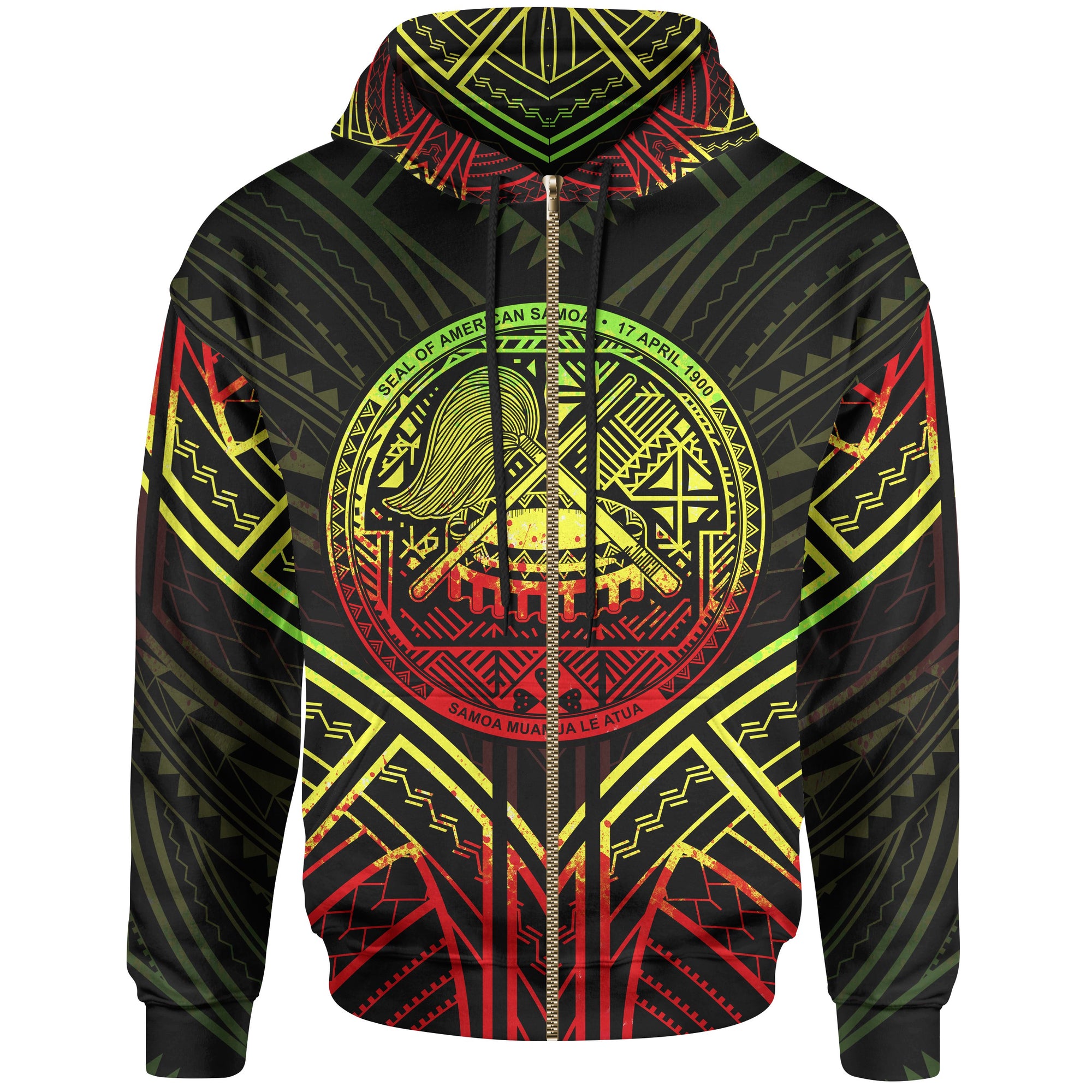 American Samoa Zip Hoodie American Samoa Seal Reggae Tribal Patterns Unisex White - Polynesian Pride