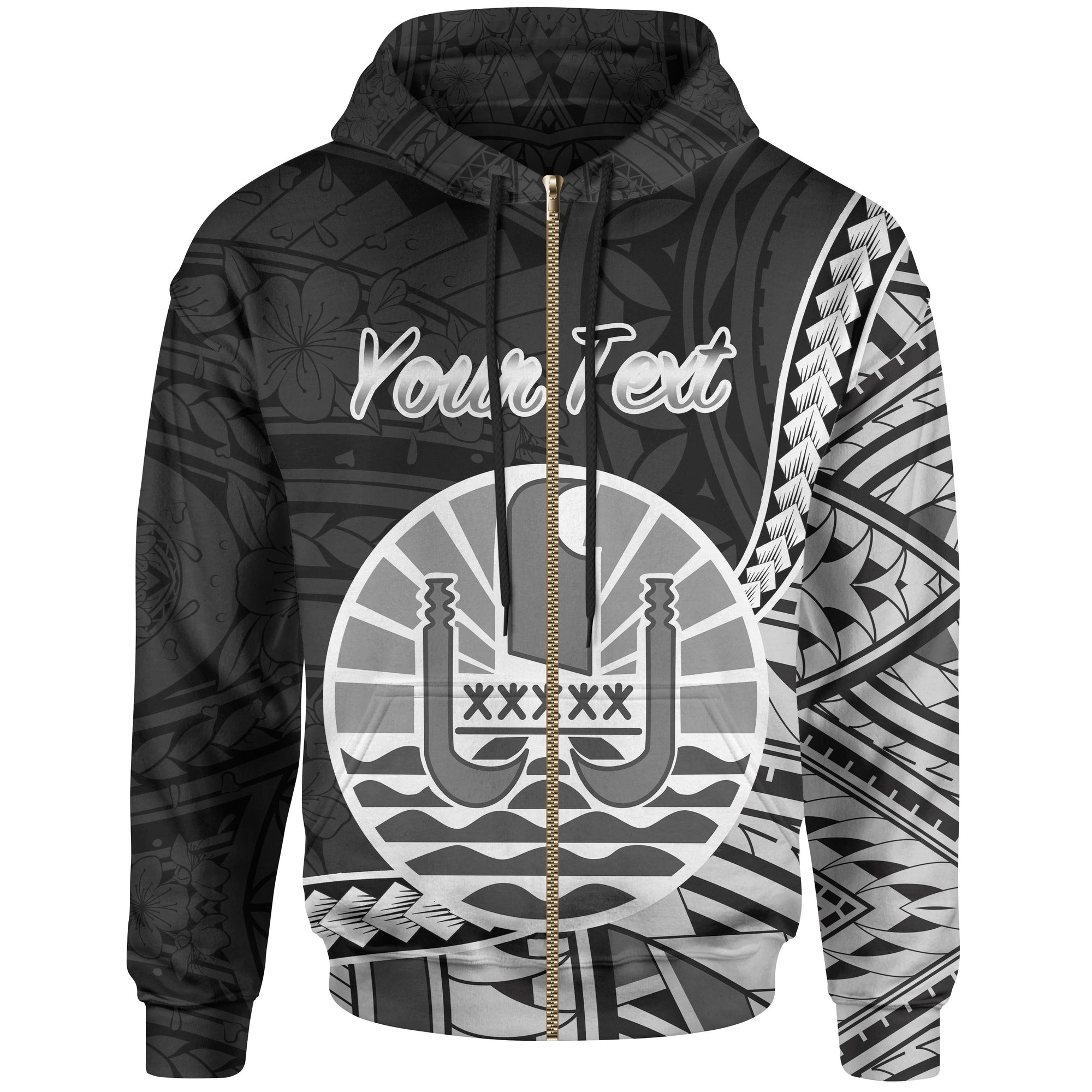 French Polynesia Zip Hoodie Custom Seal of French Polynesia Polynesian Patterns Unisex Black - Polynesian Pride