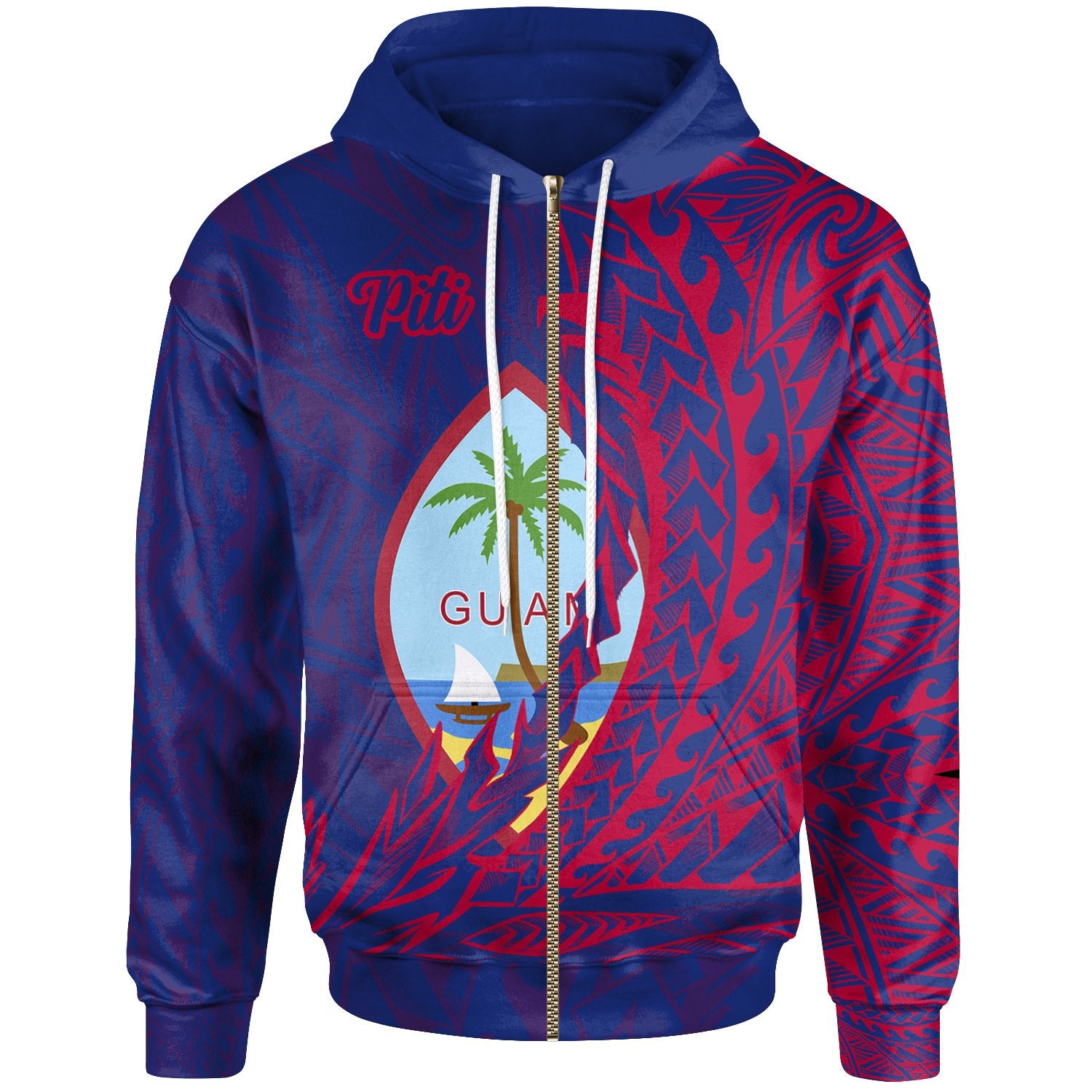 Guam Zip Hoodie Piti Wings Style Unisex Blue - Polynesian Pride
